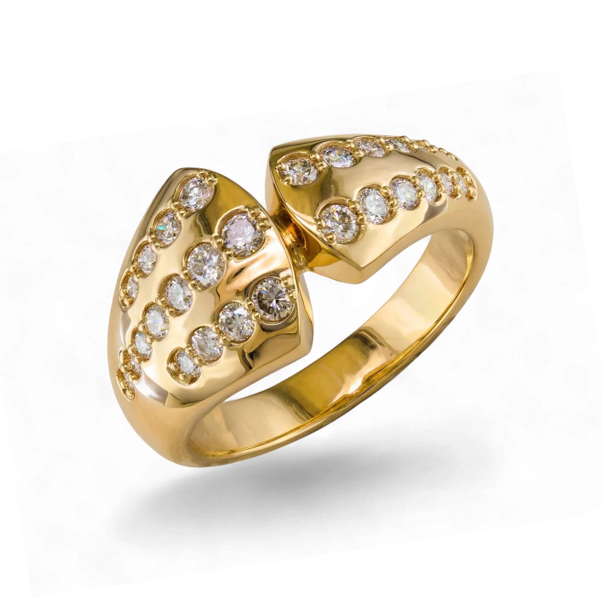 BeBling 14K Yellow Gold Multi Row Diamond Bypass Ring side view