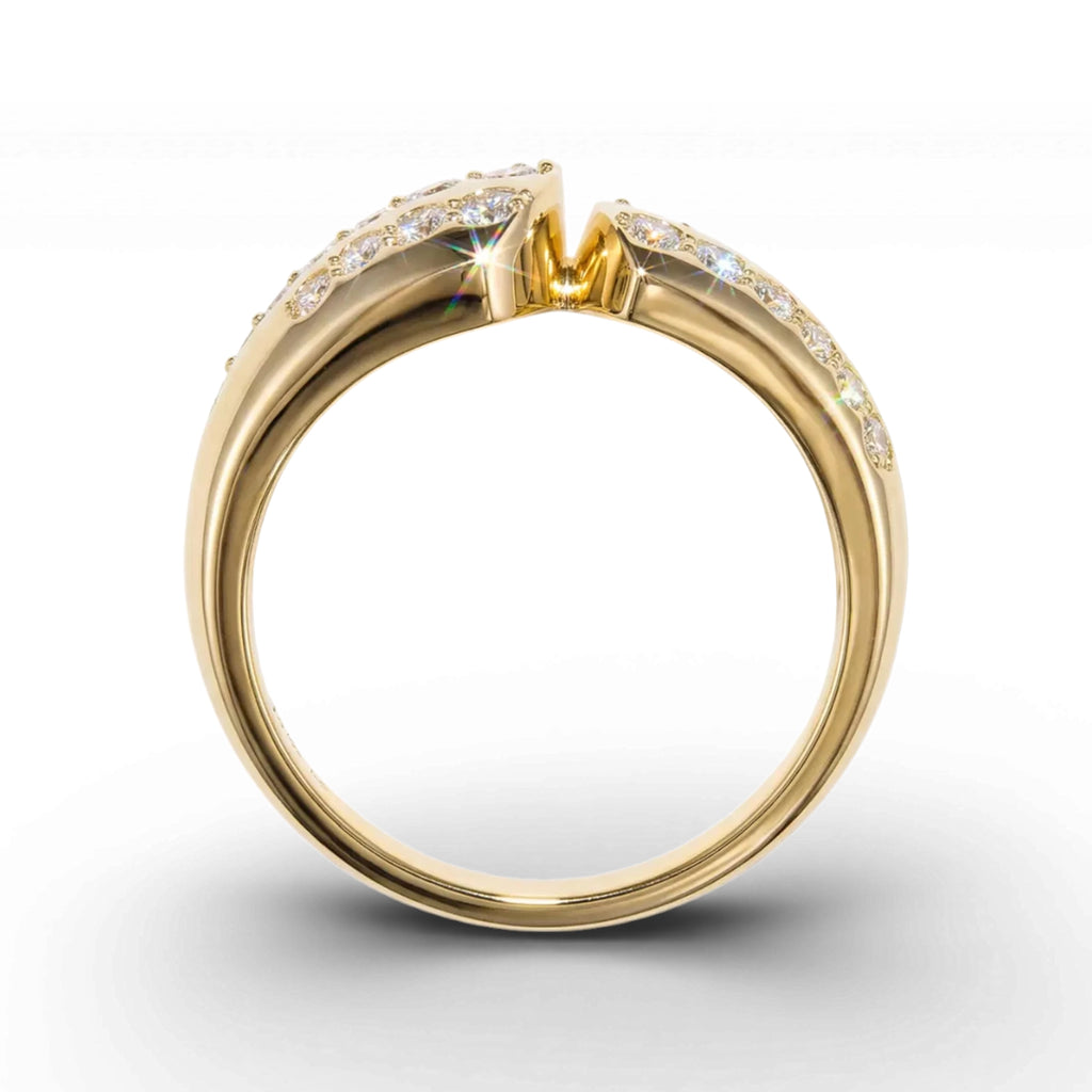 BeBling 14K Yellow Gold Multi Row Diamond Bypass Ring side view