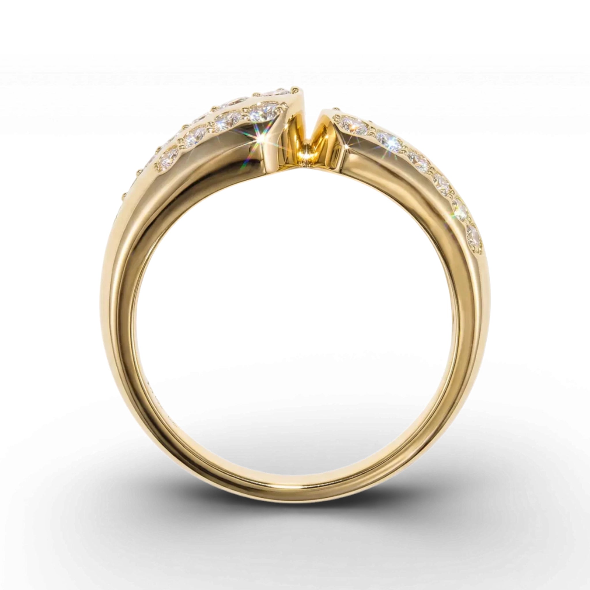 BeBling 14K Yellow Gold Multi Row Diamond Bypass Ring side view