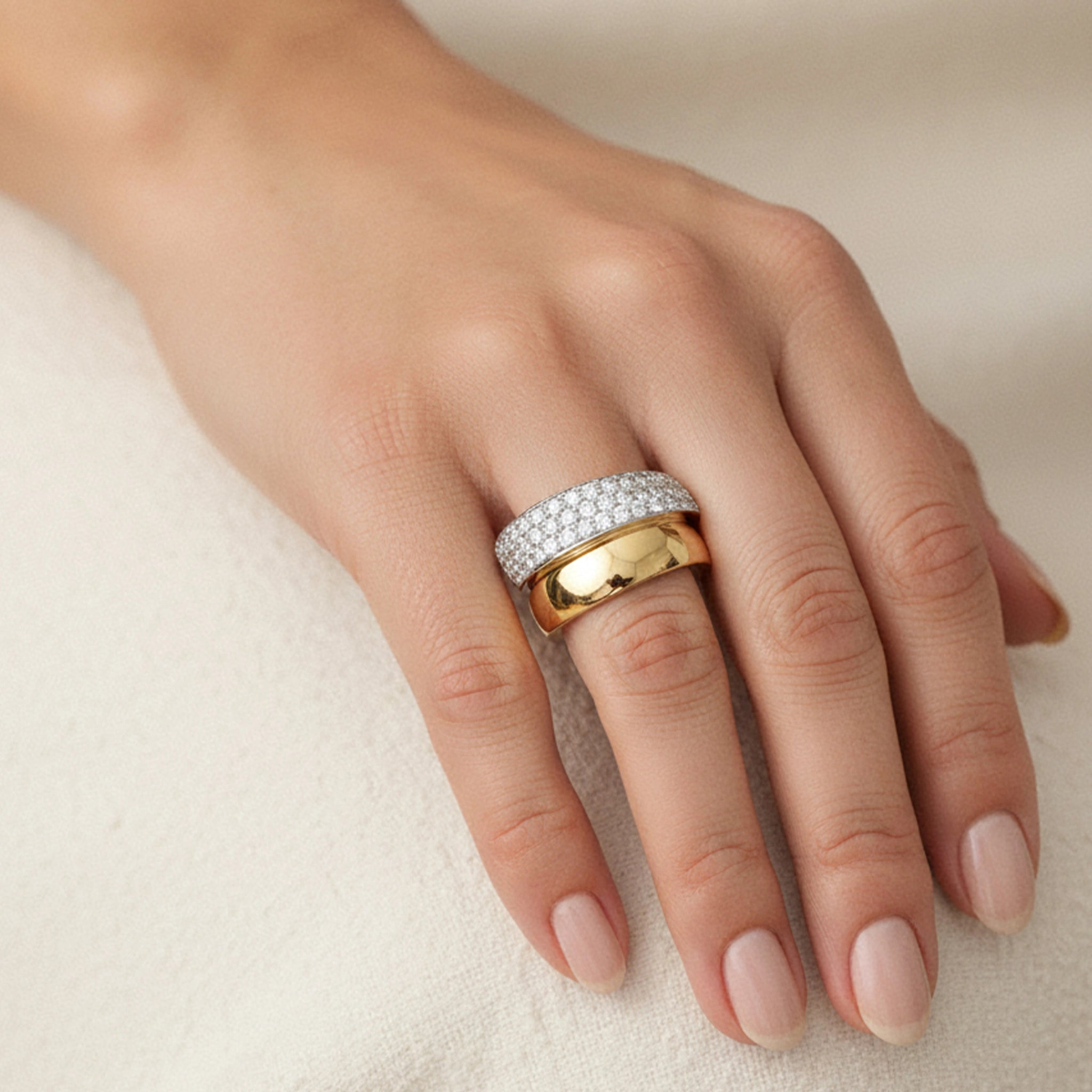 BeBling 14K Two-Tone Gold Multi Row Diamond Bypass Ring 11mm - on hand