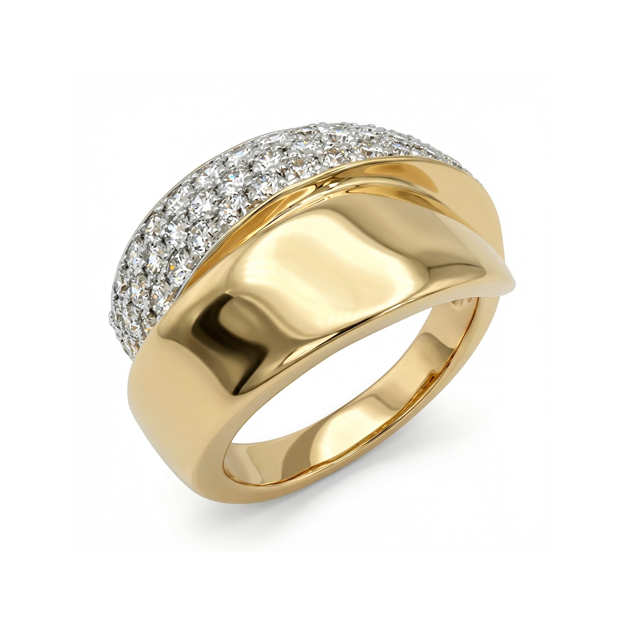 BeBling 14K Two-Tone Gold Multi Row Diamond Bypass Ring 11mm top view