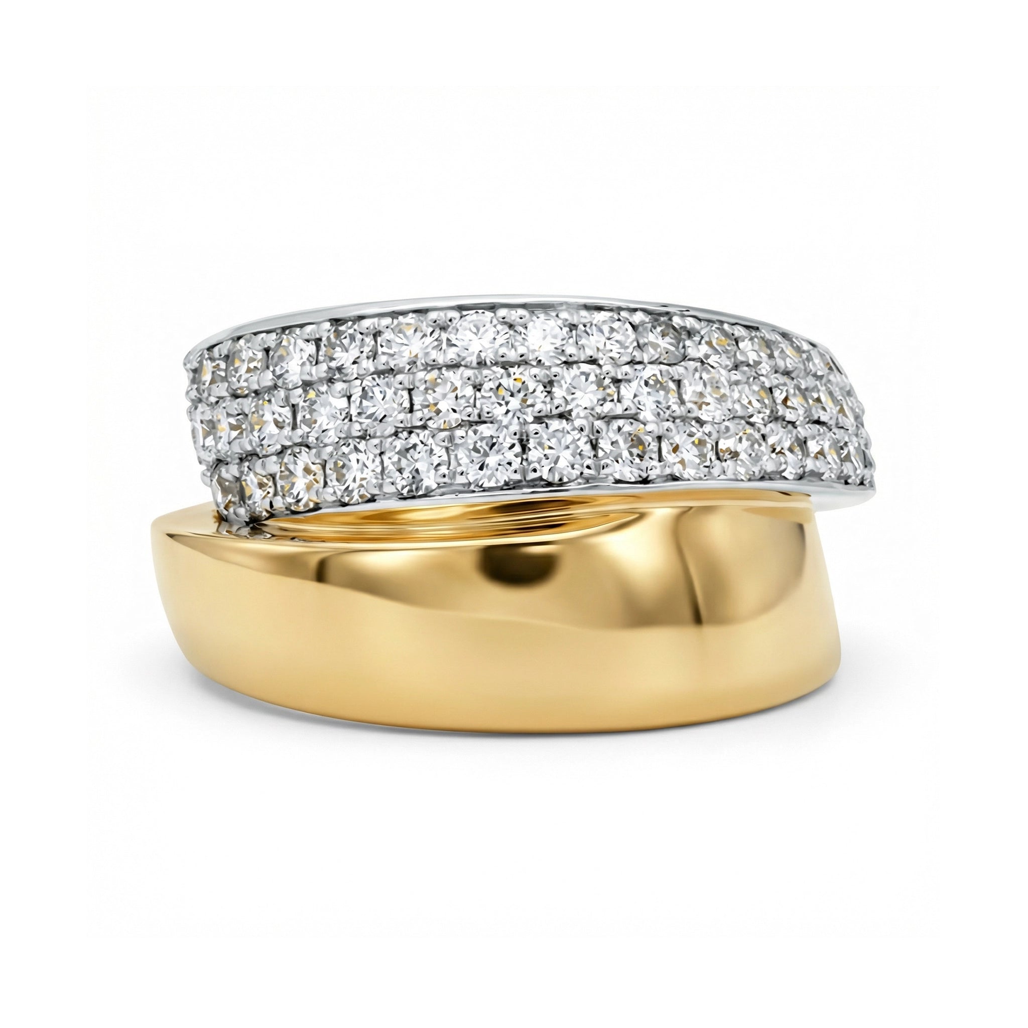 BeBling 14K Two-Tone Gold Multi Row Diamond Bypass Ring 11mm front view