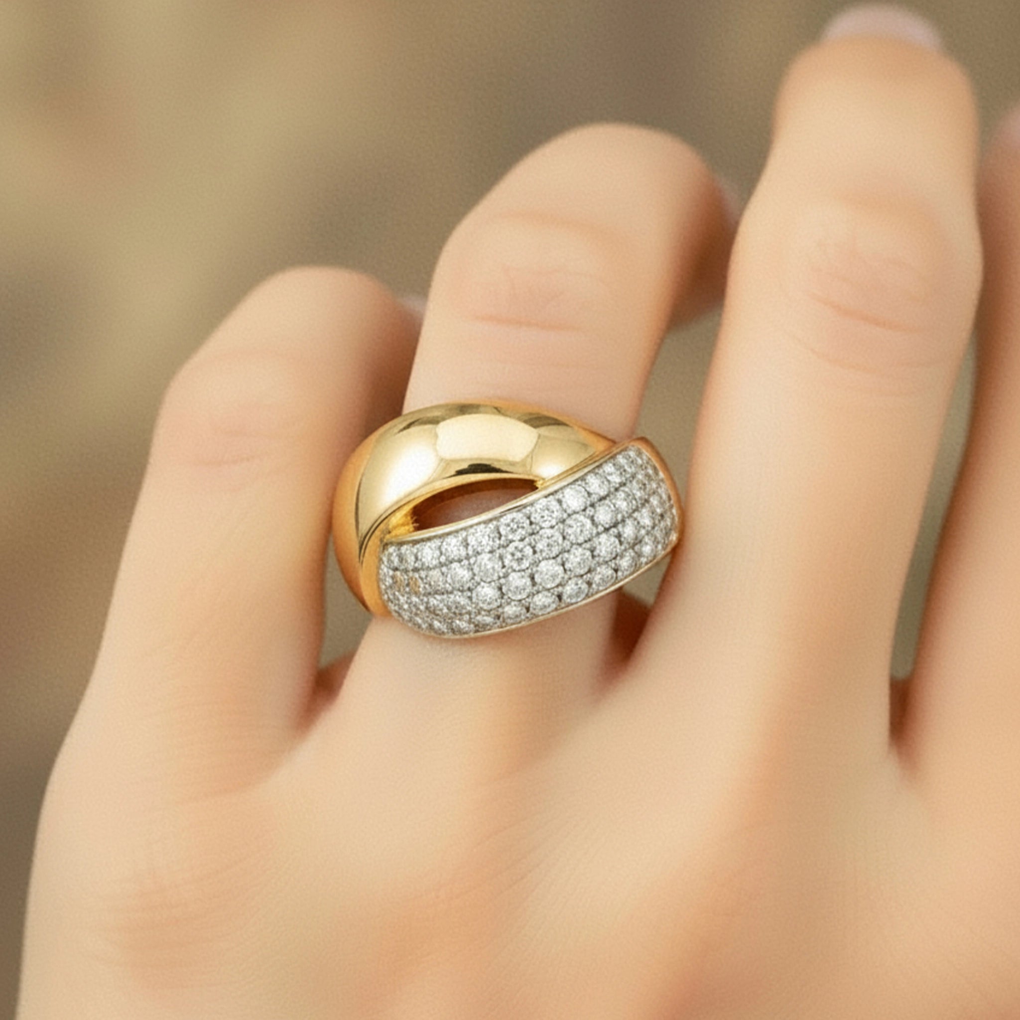 14K Yellow and White Gold Diamond Pave Bypass Ring