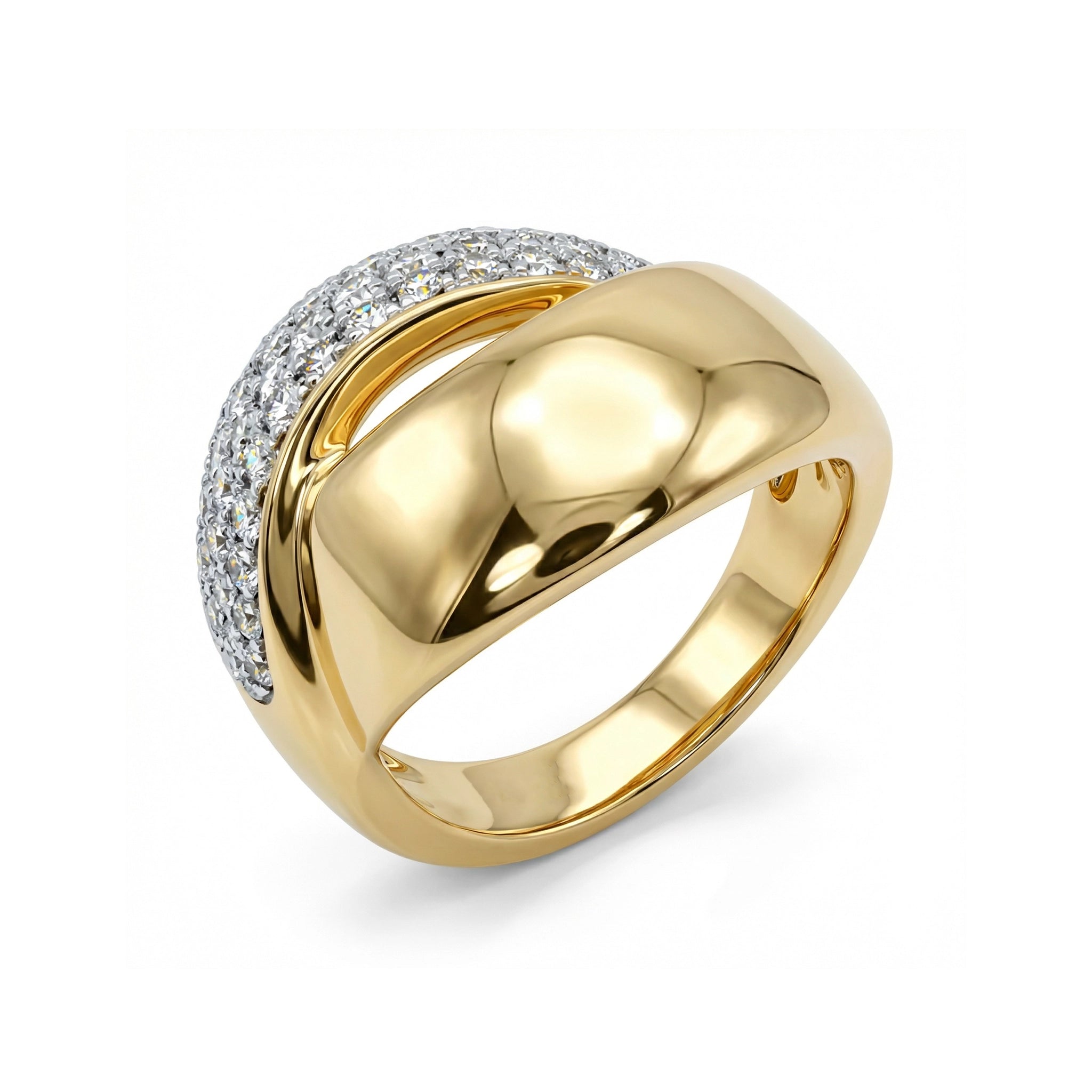 BeBling 14K Two-Tone Gold Diamond Pave Bypass Ring 12mm top view