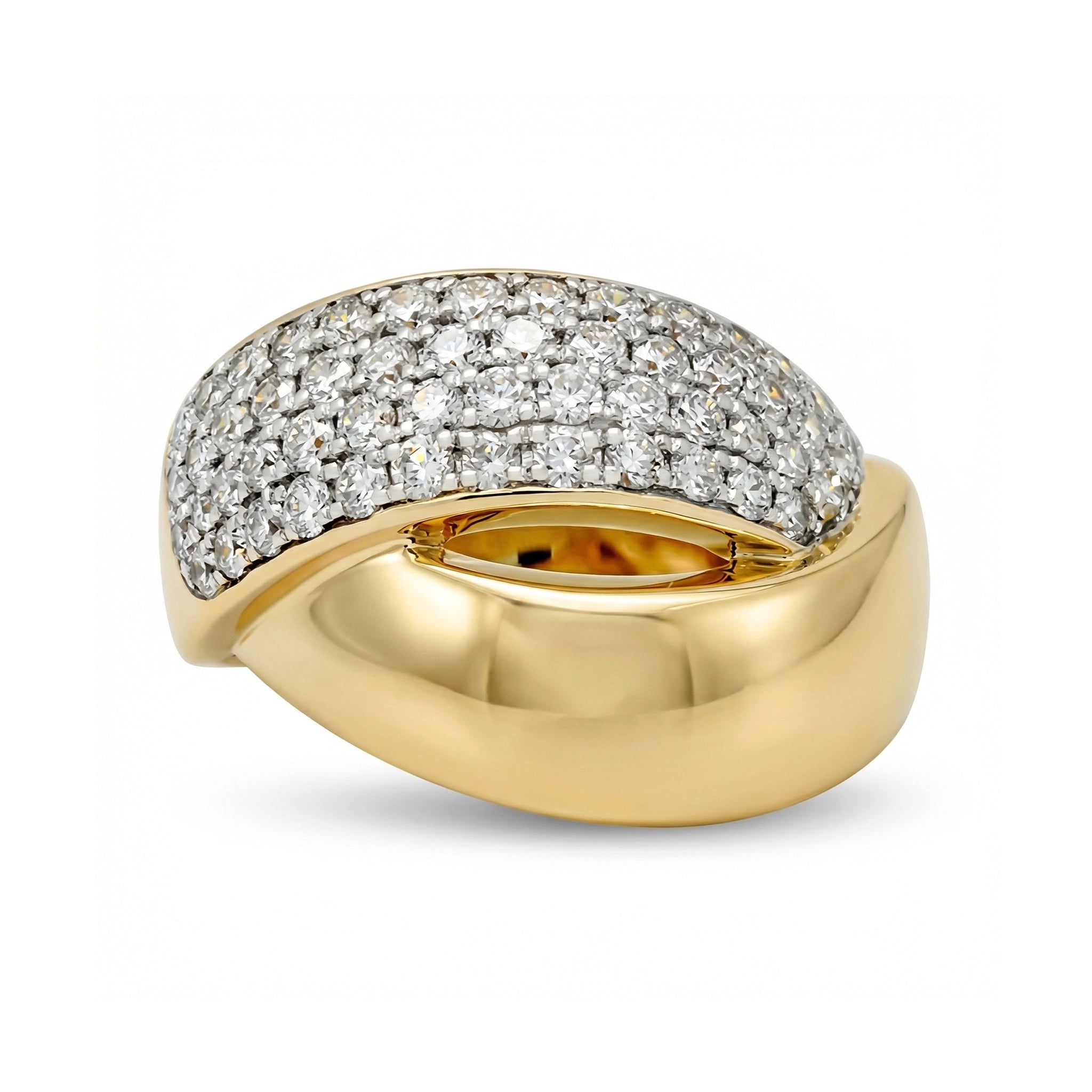 BeBling 14K Two-Tone Gold Diamond Pave Bypass Ring 12mm front view