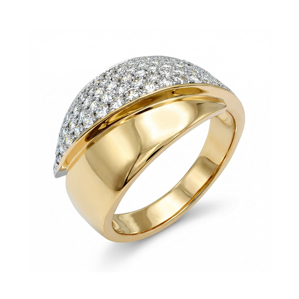 BeBling 14K Two-Tone Gold Diamond Pave Wide Bypass Ring 11mm top view