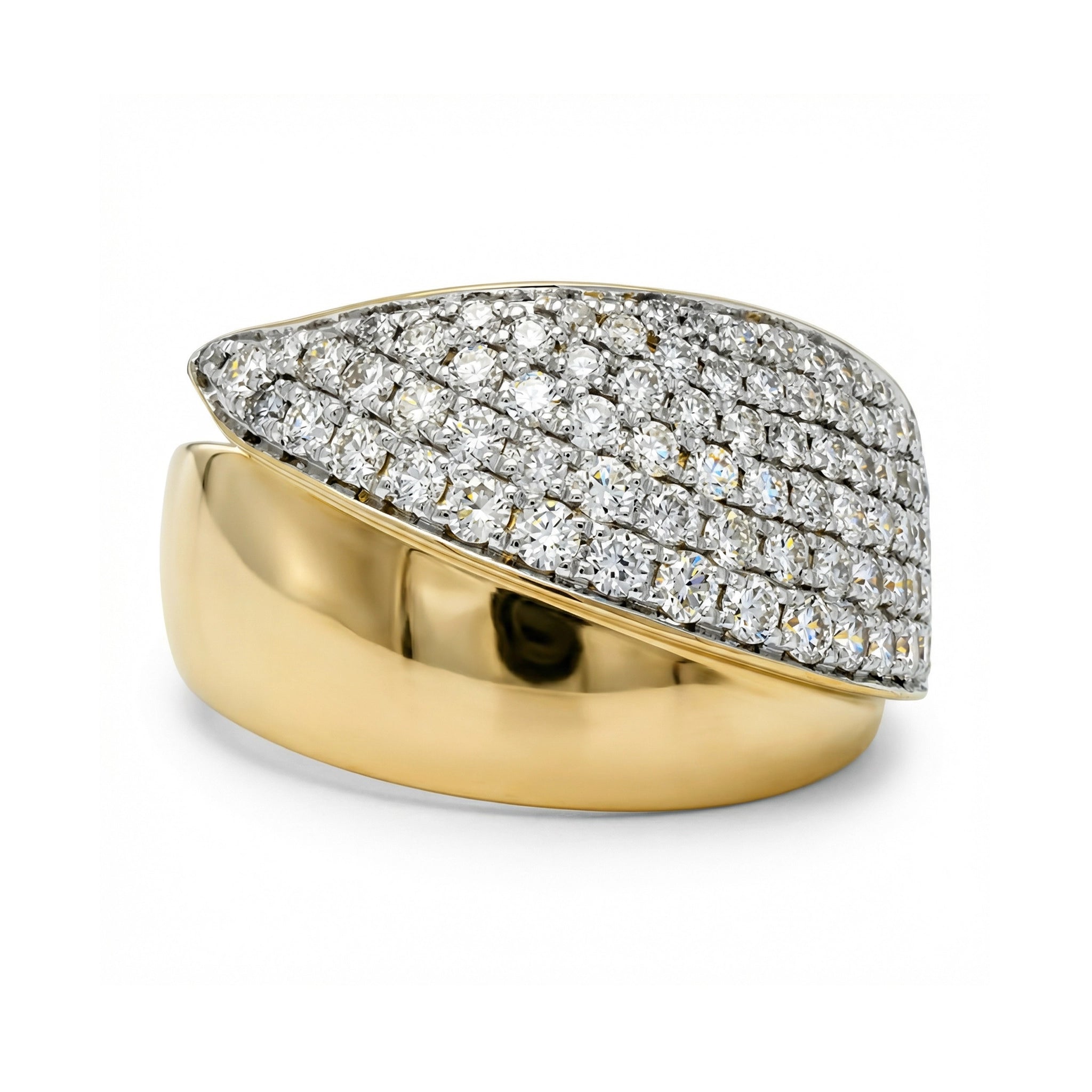 BeBling 14K Two-Tone Gold Diamond Pave Wide Bypass Ring 11mm front view