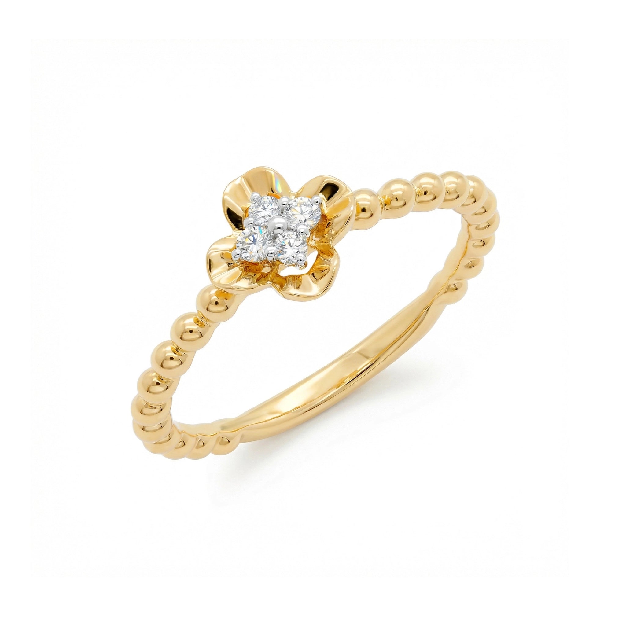 BeBling 14K Two-Tone Gold Dainty 4 Leaf Clover Ring 2mm top view