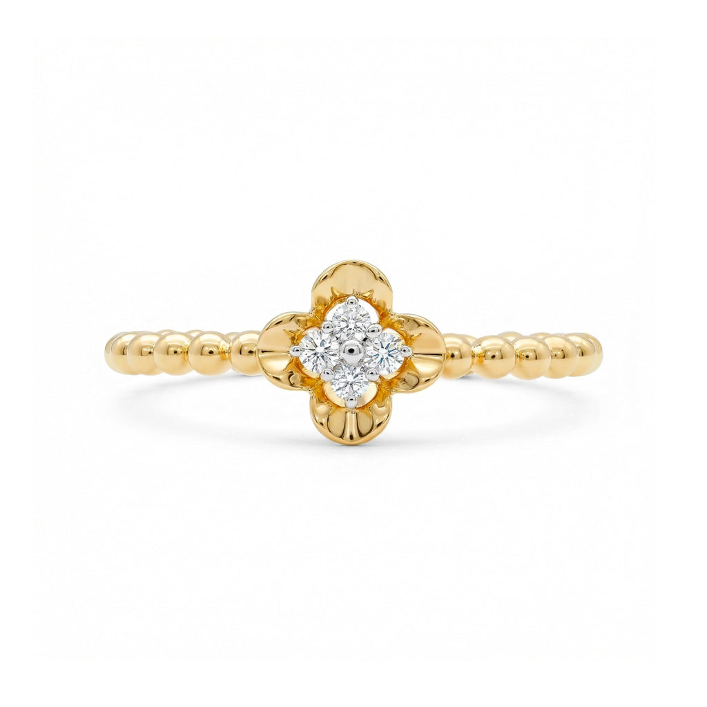 BeBling 14K Two-Tone Gold Dainty 4 Leaf Clover Ring 2mm front view
