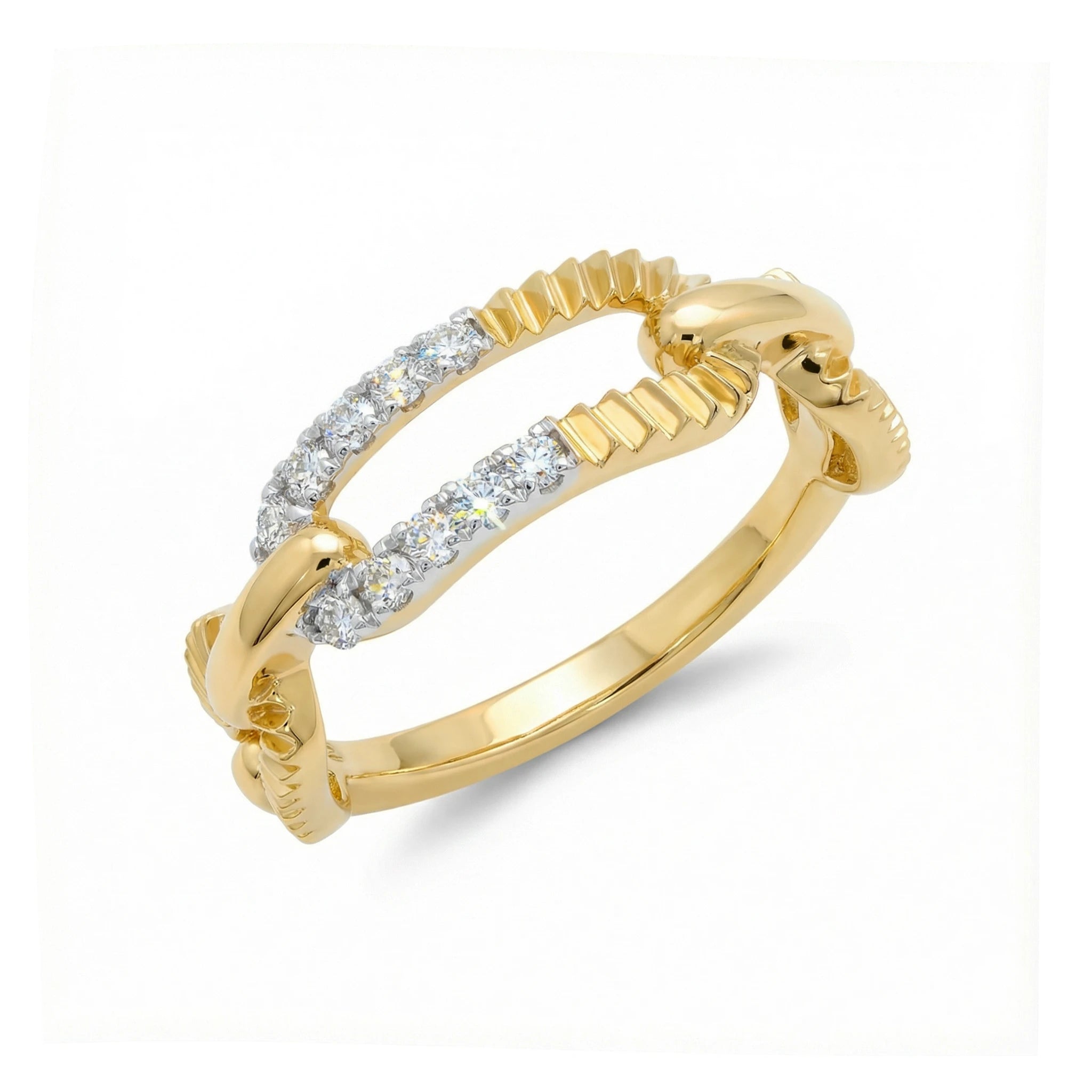 14K Yellow and White Gold Paperclip Link Diamond Ring
