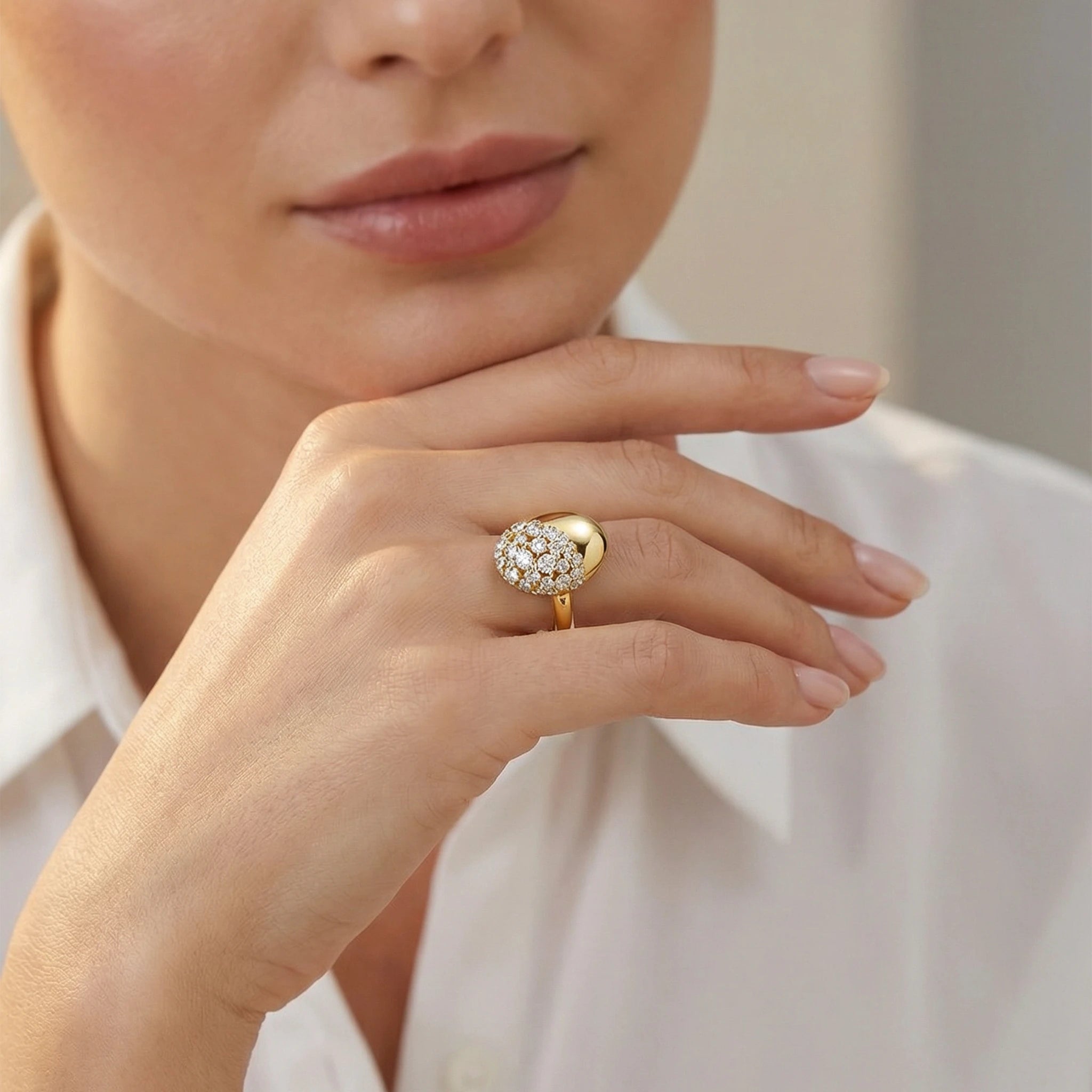 14K Yellow and White Gold Oval Diamond Ring