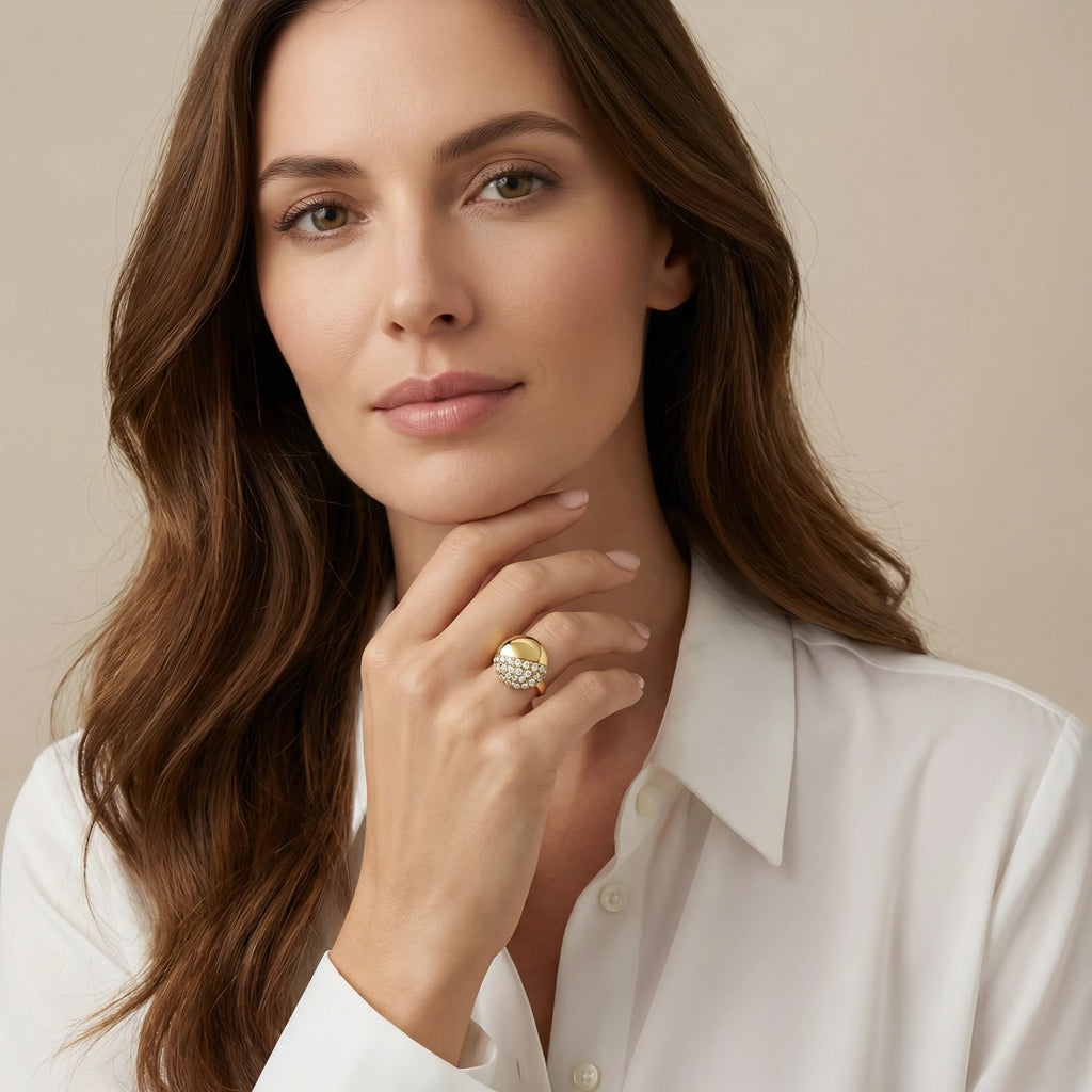 14K Yellow and White Gold Round-Shaped Diamond Ring