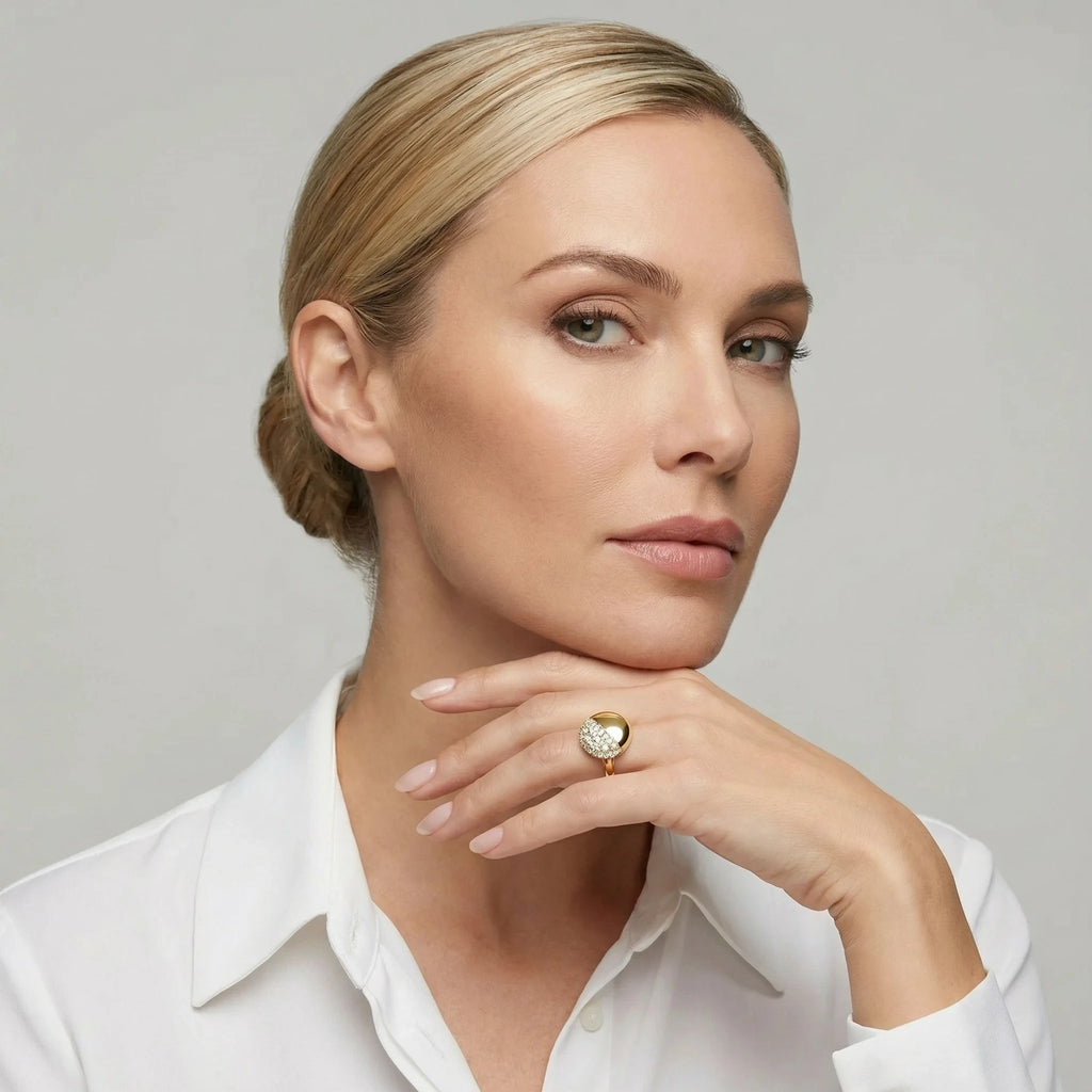 14K Yellow and White Gold Round-Shaped Diamond Ring