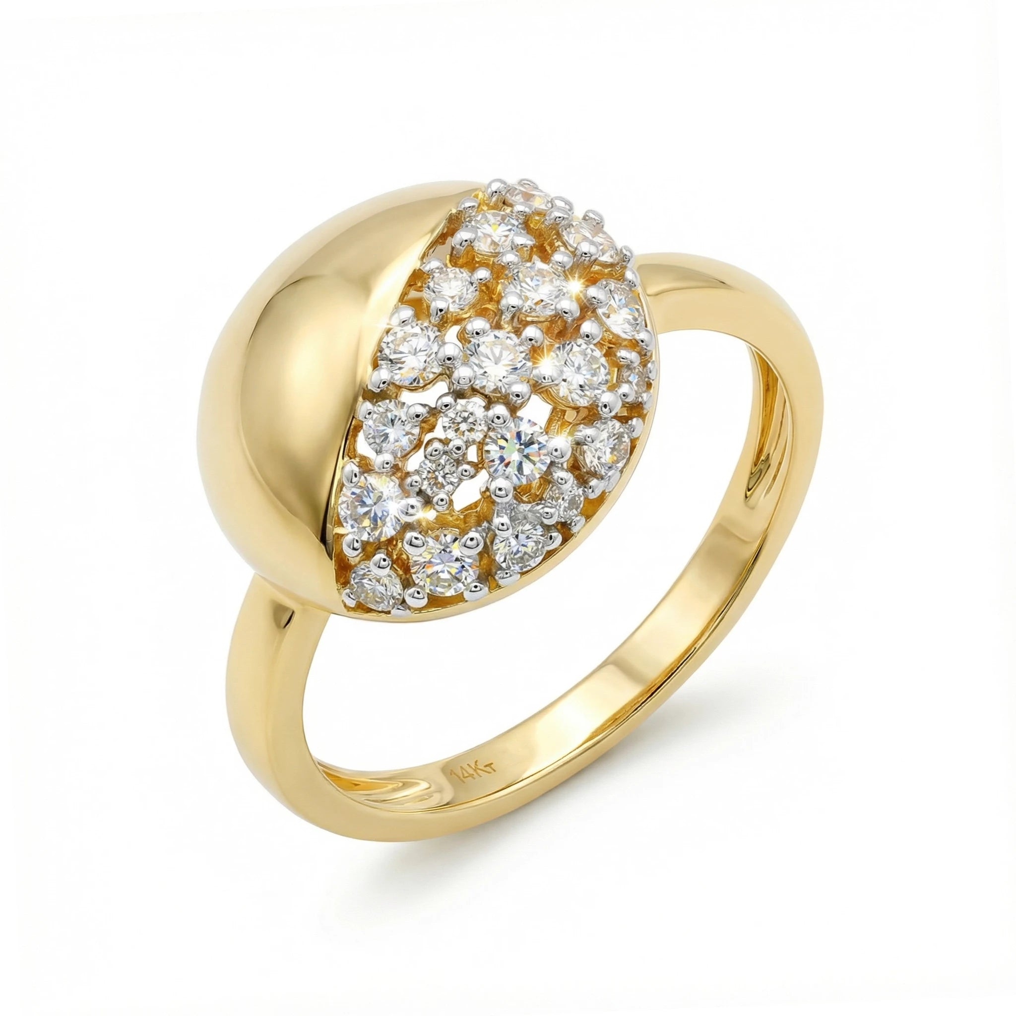 14K Yellow and White Gold Round-Shaped Diamond Ring