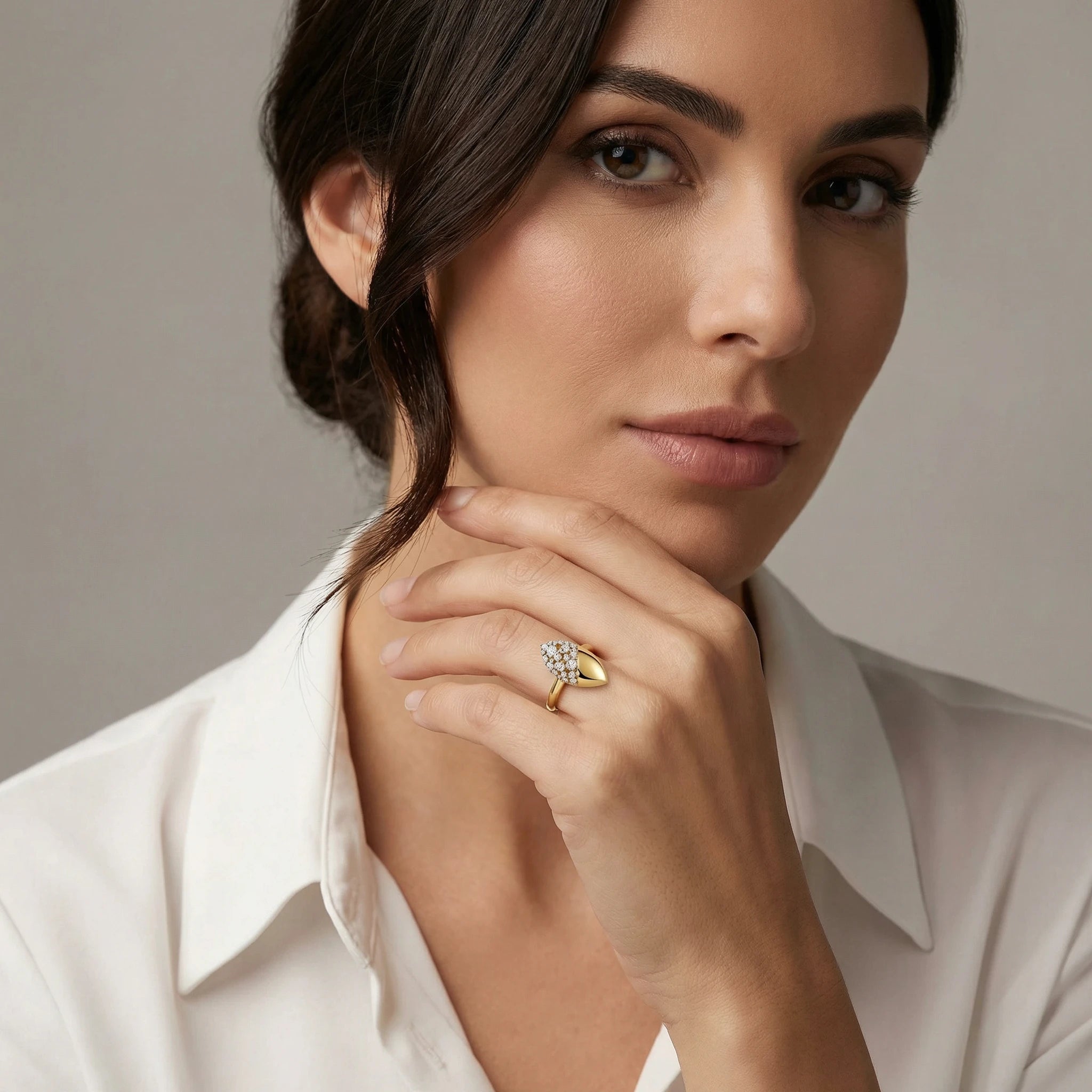 14K Yellow and White Gold Olives-Shaped Diamond Ring