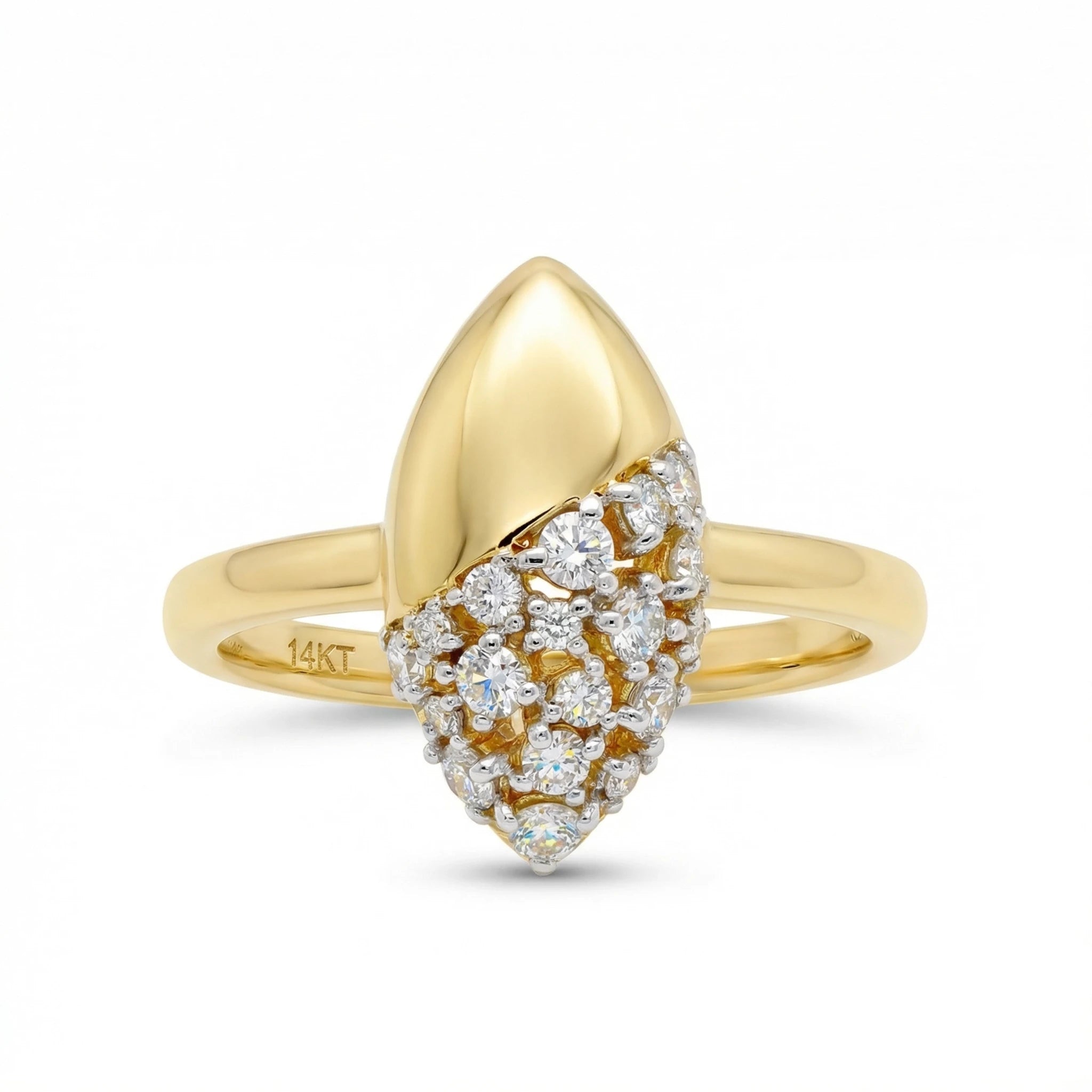 14K Yellow and White Gold Olives-Shaped Diamond Ring