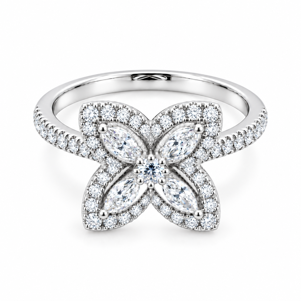 14K Yellow Gold Diamond 4 Leaf Clover Ring