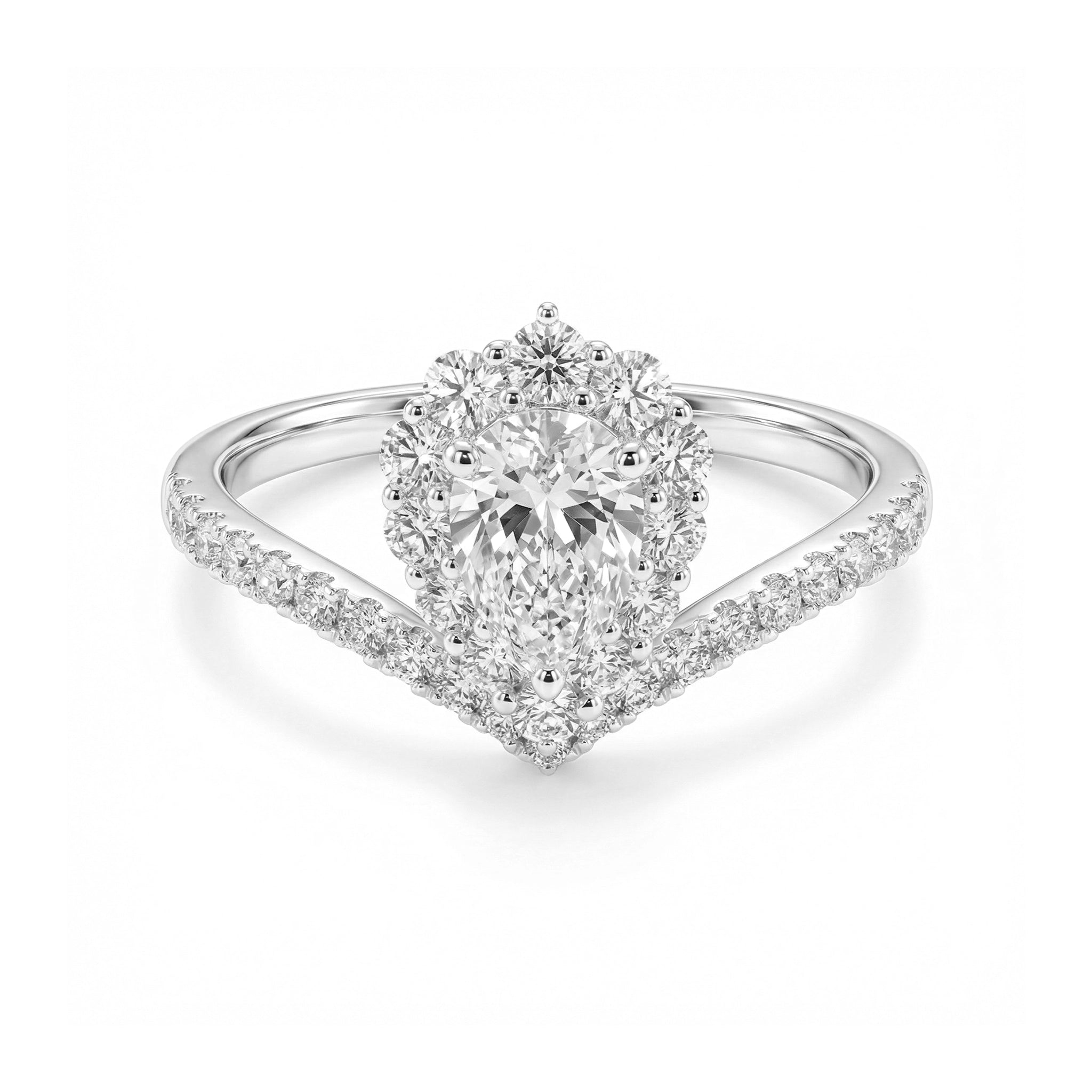 BeBling 14K Yellow Gold Pear Diamond Halo Engagement Ring - White Gold