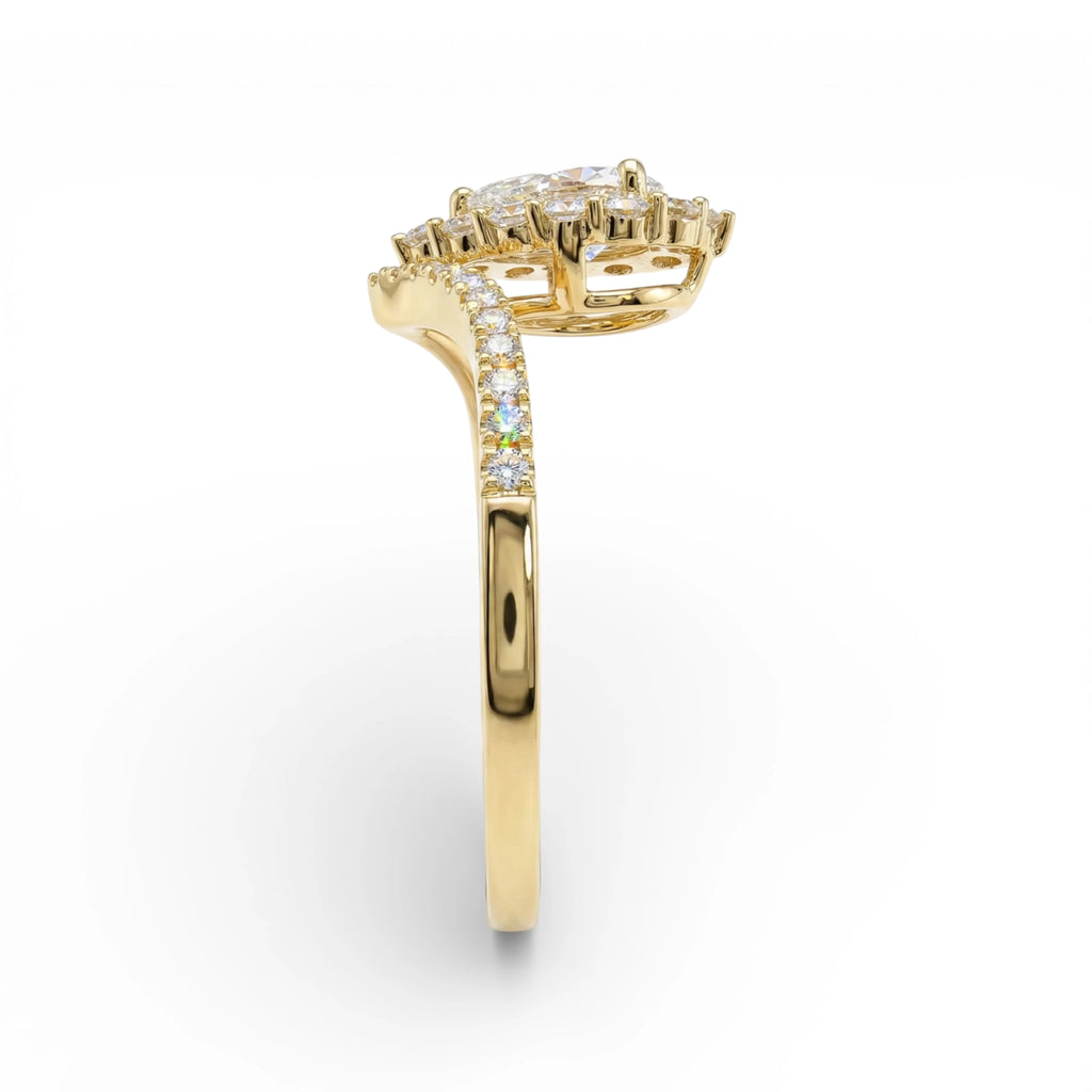BeBling 14K Yellow Gold Pear Diamond Halo Engagement Ring