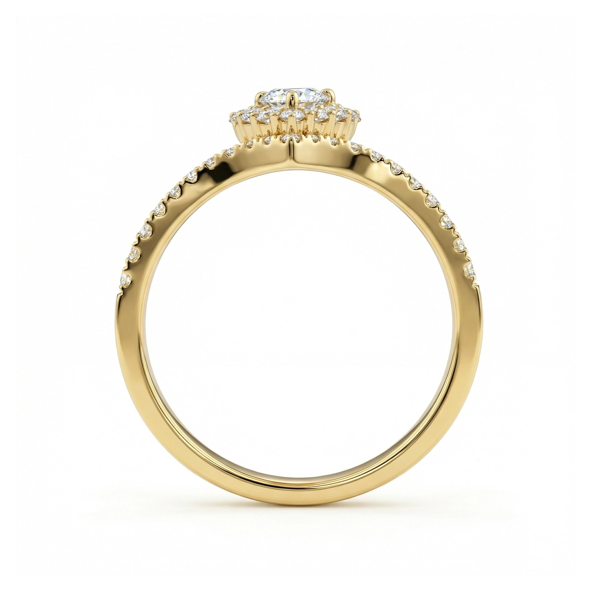 BeBling 14K Yellow Gold Pear Diamond Halo Engagement Ring