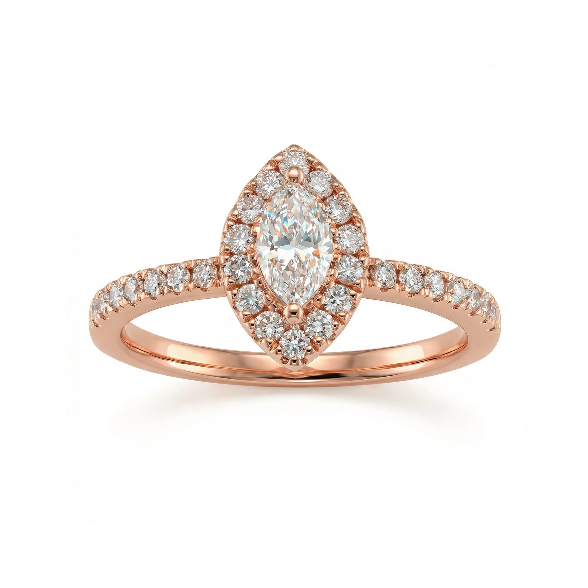 BeBling 14K Yellow Gold Marquise Diamond Halo Ring - Rose Gold