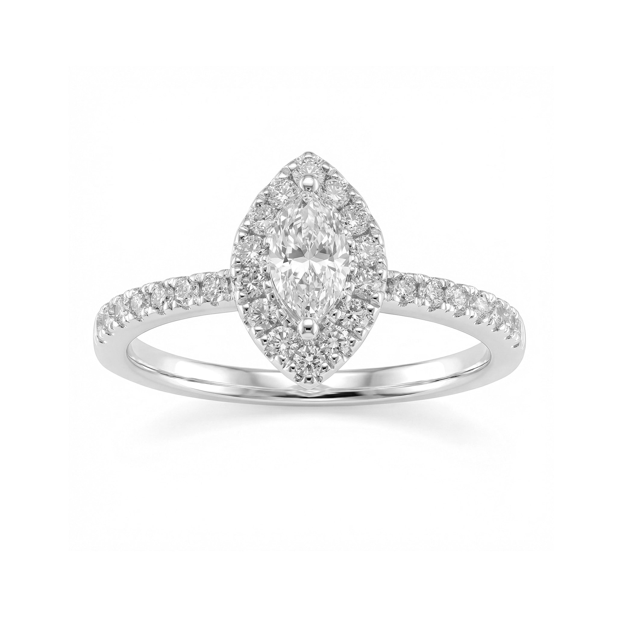 BeBling 14K Yellow Gold Marquise Diamond Halo Ring - White Gold