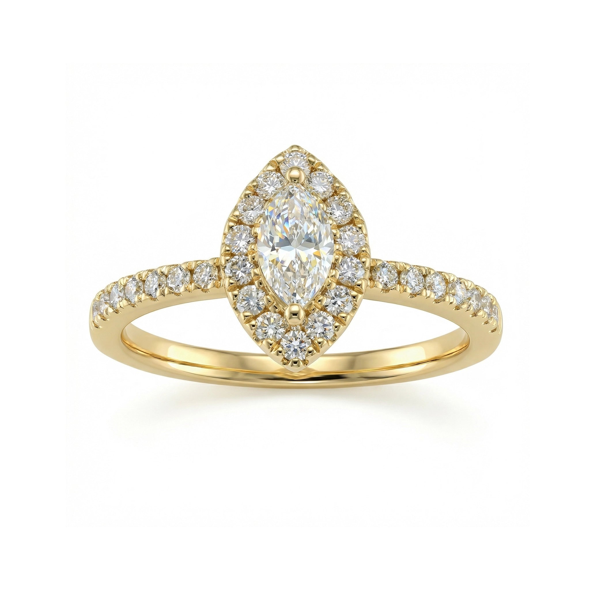 BeBling 14K Yellow Gold Marquise Diamond Halo Ring
