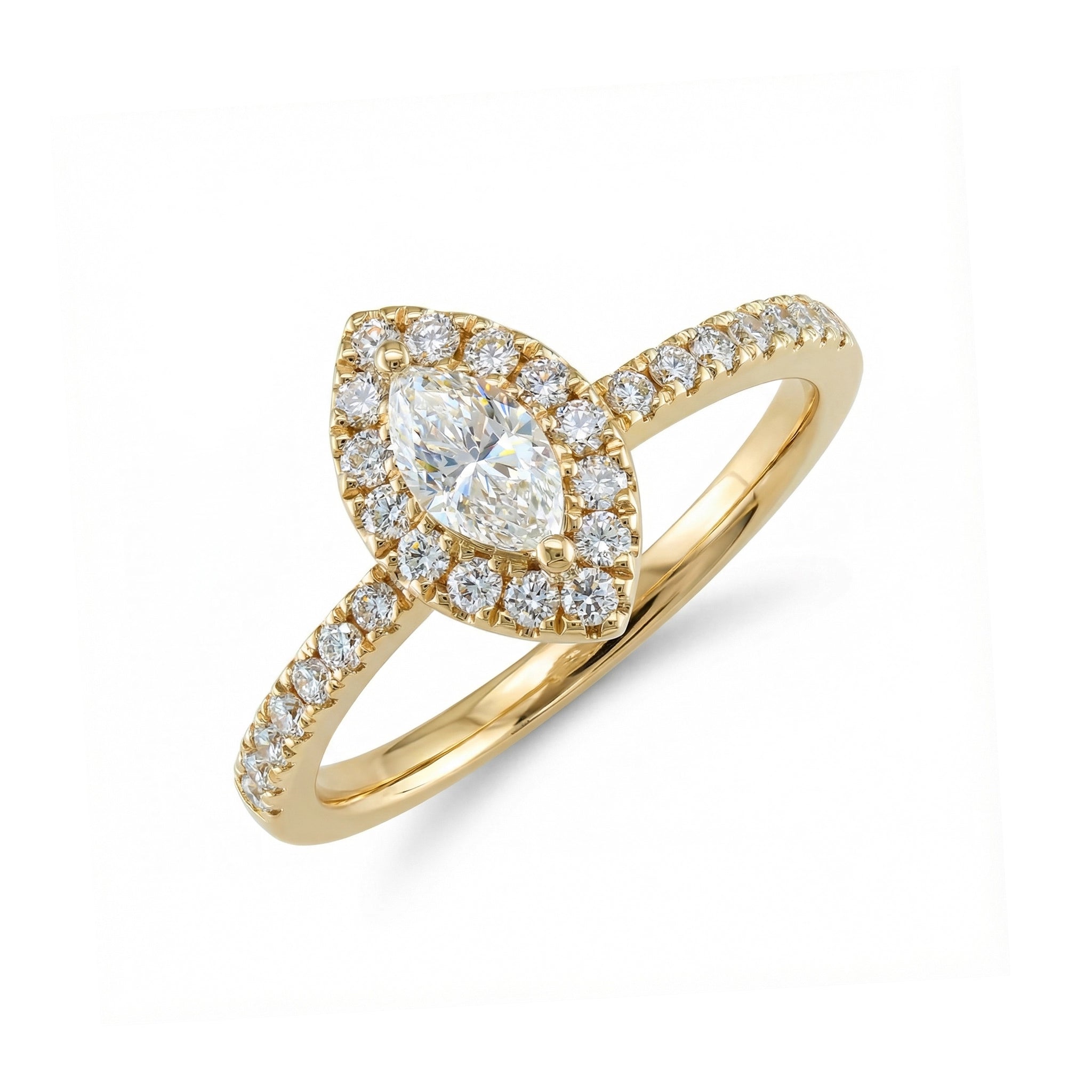 BeBling 14K Yellow Gold Marquise Diamond Halo Ring