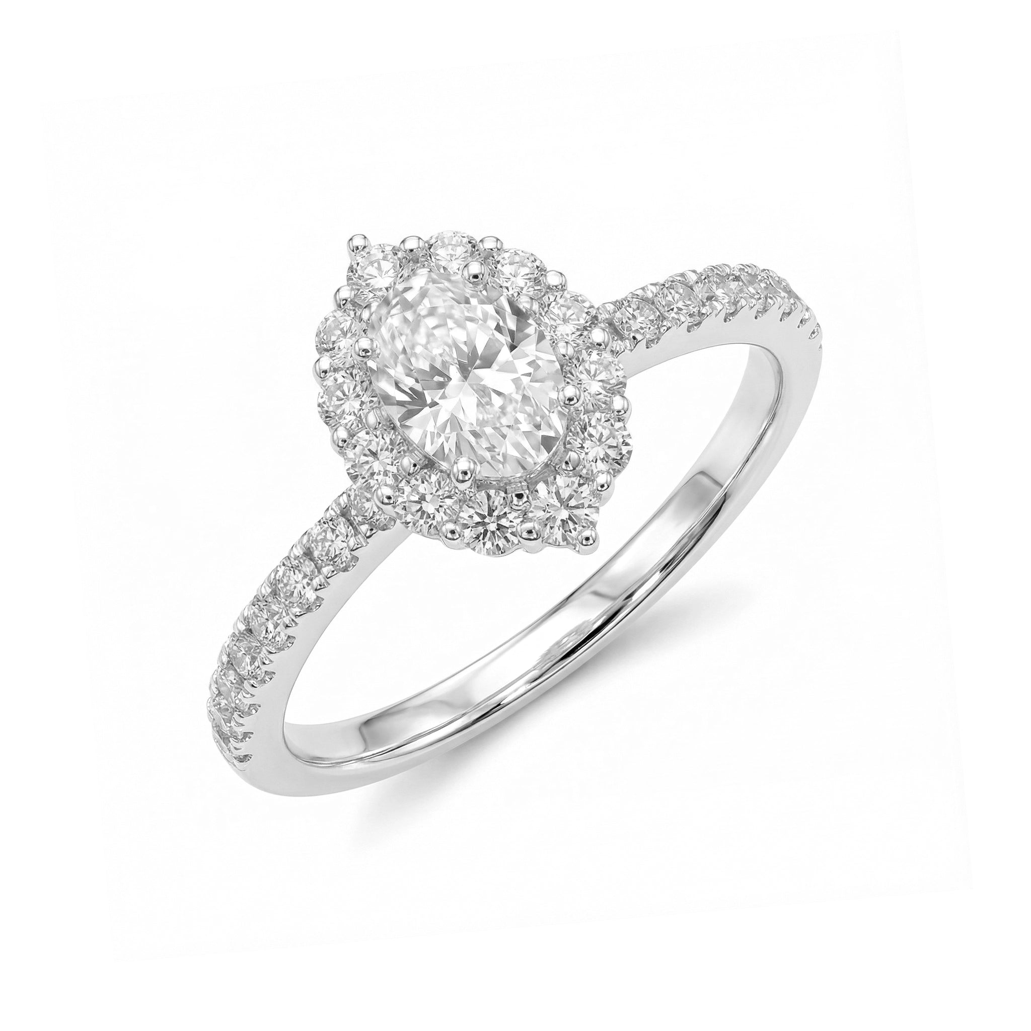 BeBling 14K White Gold Oval Diamond Halo Ring close-up detail