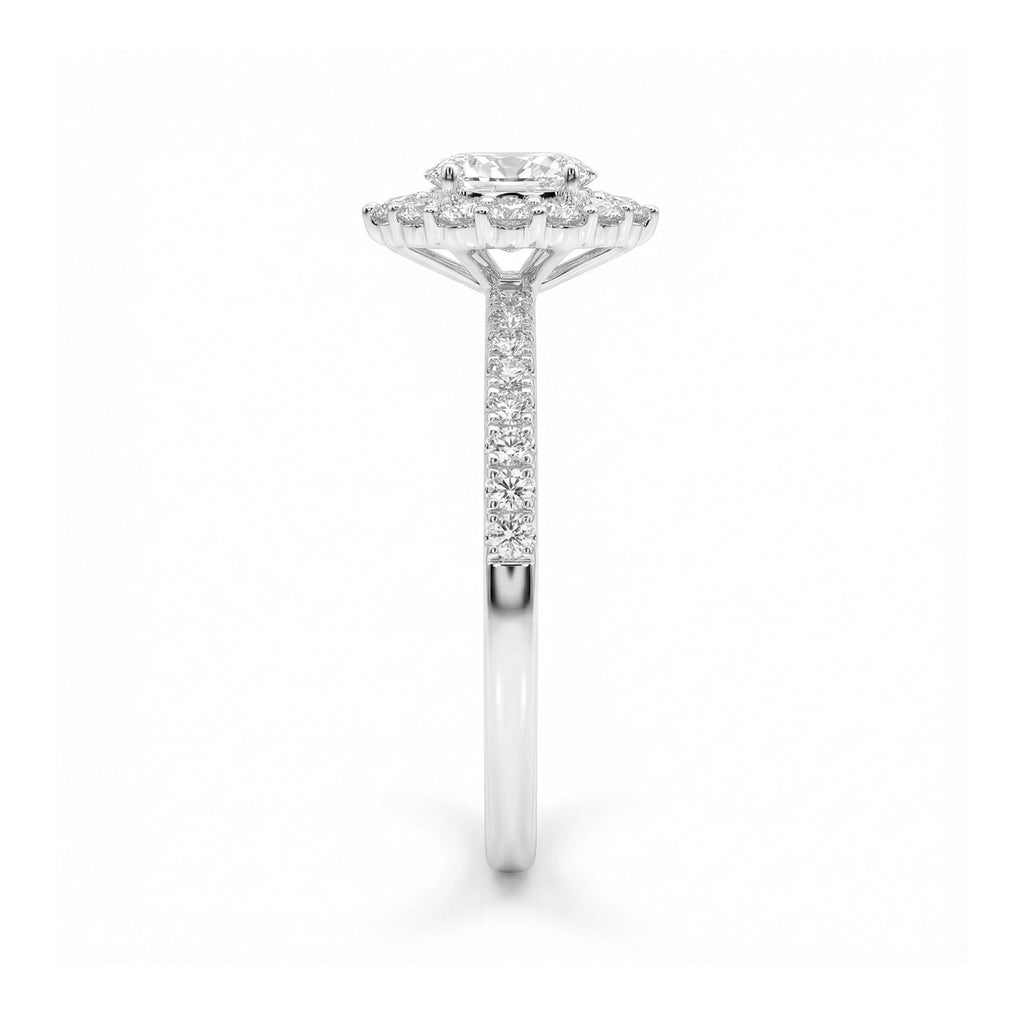 BeBling 14K White Gold Oval Diamond Halo Ring close-up detail
