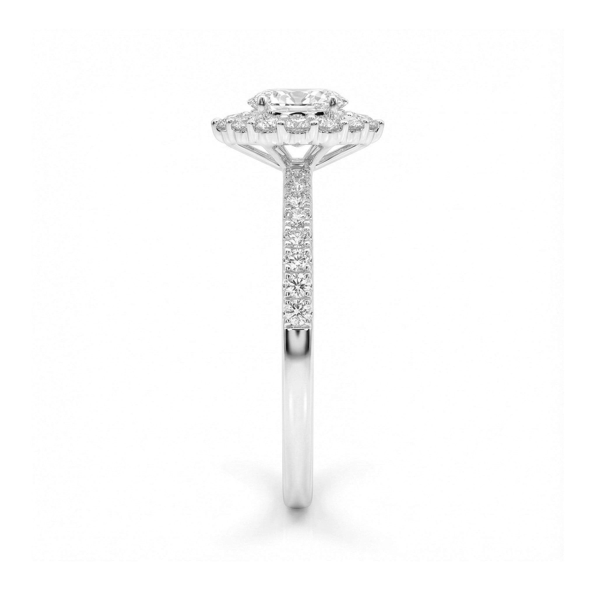 BeBling 14K White Gold Oval Diamond Halo Ring close-up detail