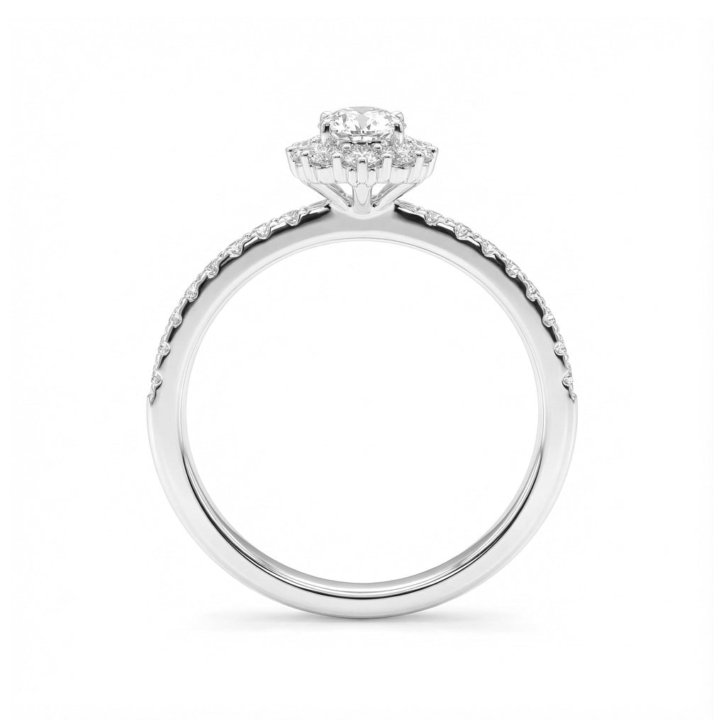 BeBling 14K White Gold Oval Diamond Halo Ring close-up detail