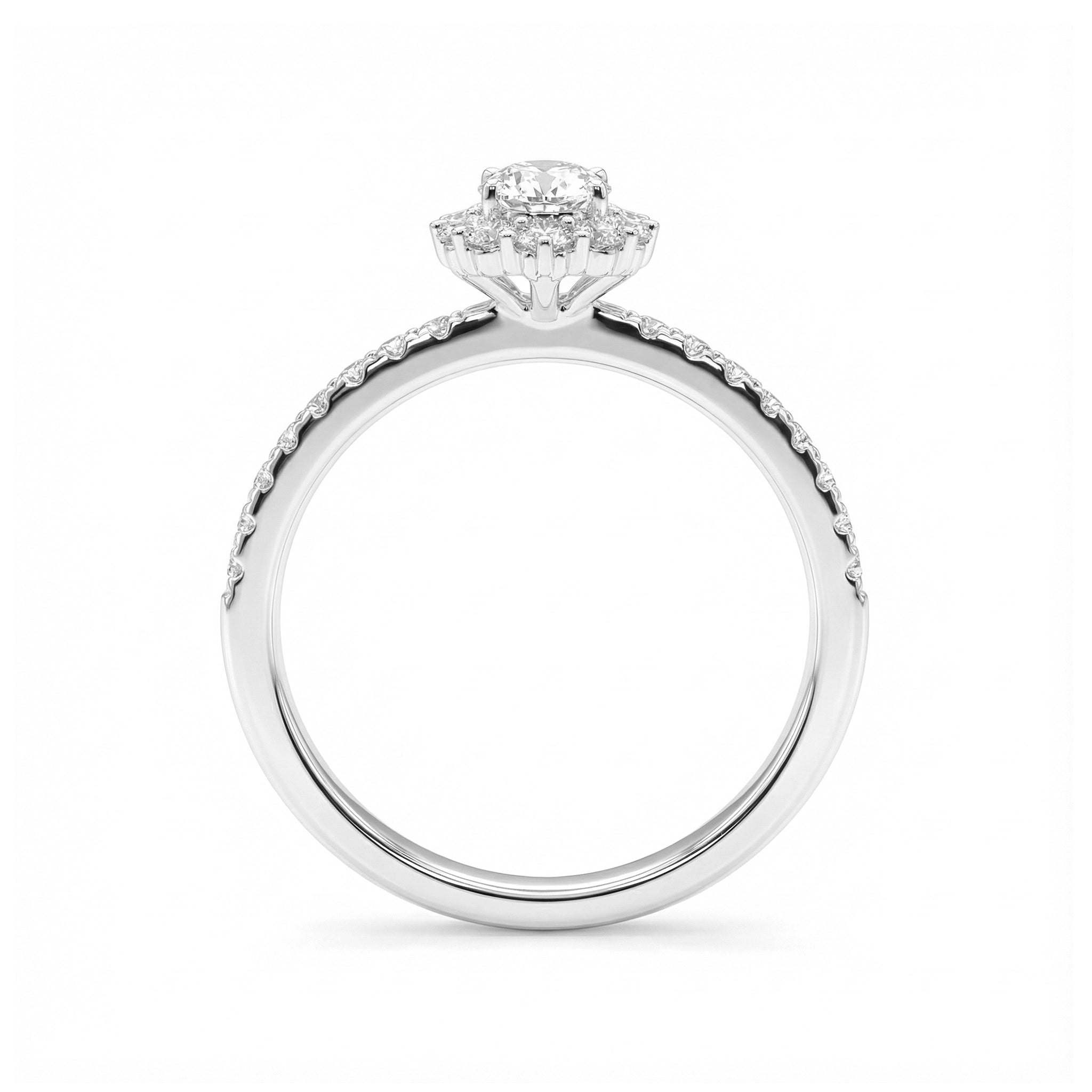 BeBling 14K White Gold Oval Diamond Halo Ring close-up detail