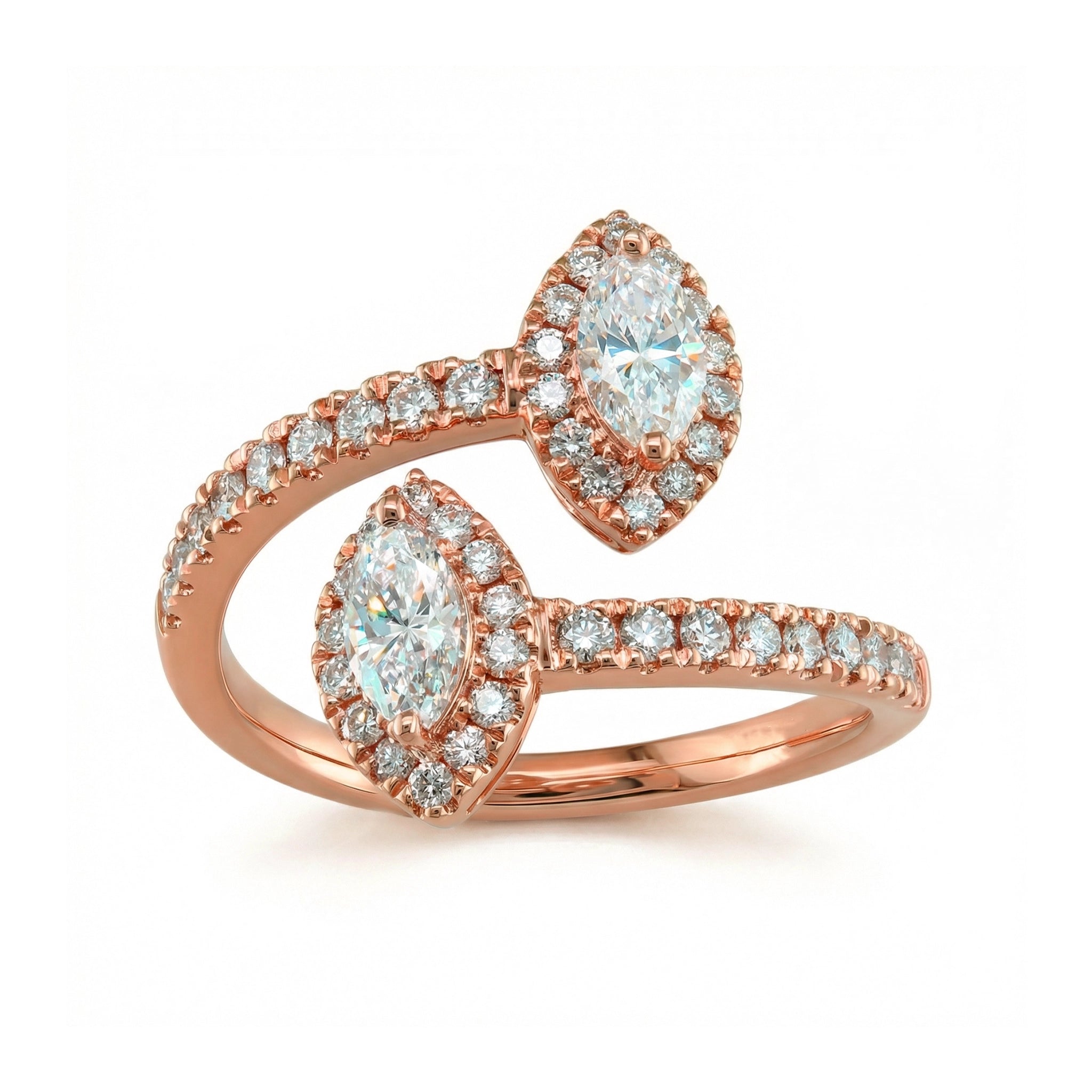 BeBling 14K Yellow Gold Double Marquise Diamond Ring detail - rose gold