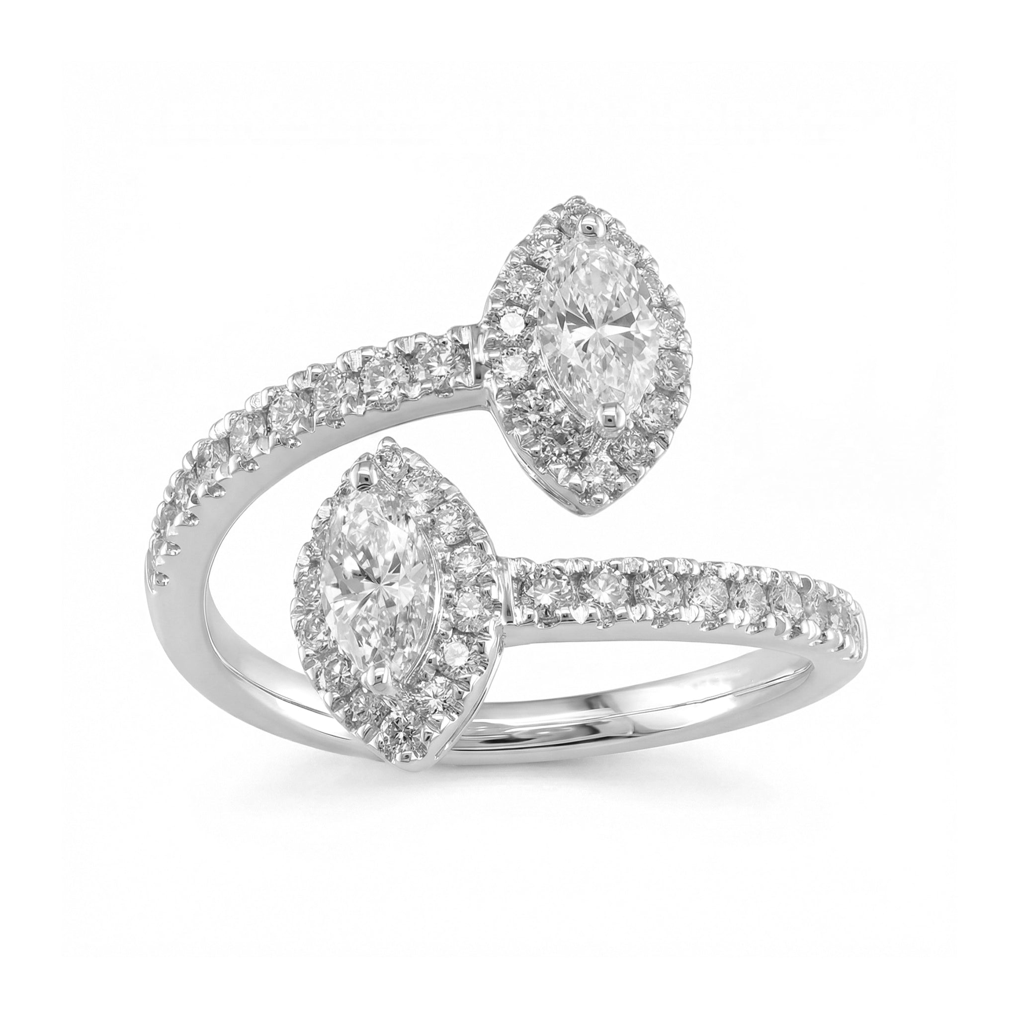 BeBling 14K Yellow Gold Double Marquise Diamond Ring detail - white gold