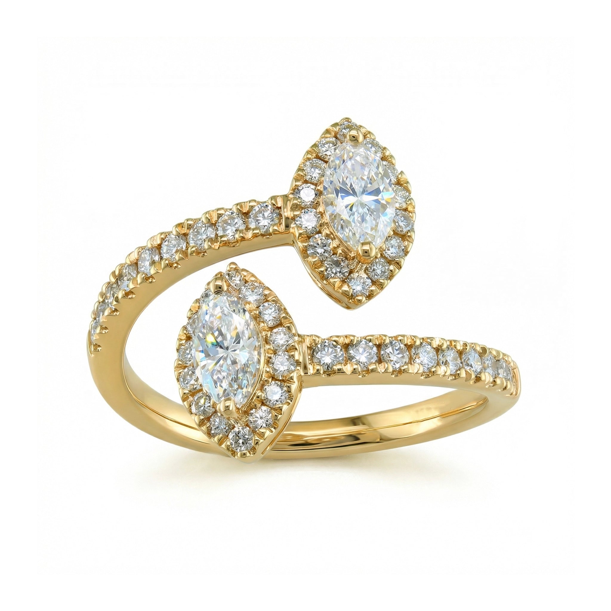 BeBling 14K Yellow Gold Double Marquise Diamond Ring detail