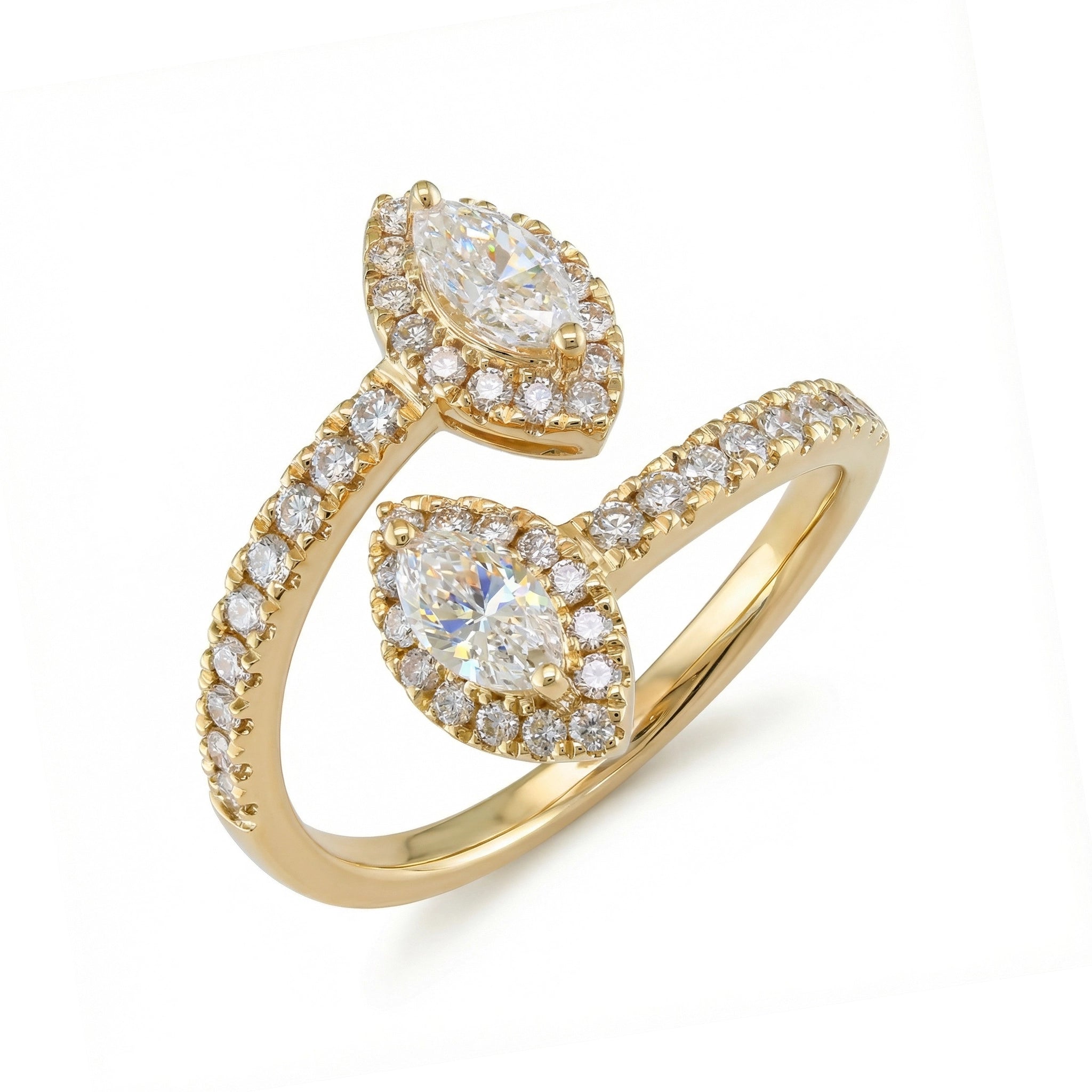 BeBling 14K Yellow Gold Double Marquise Diamond Ring detail