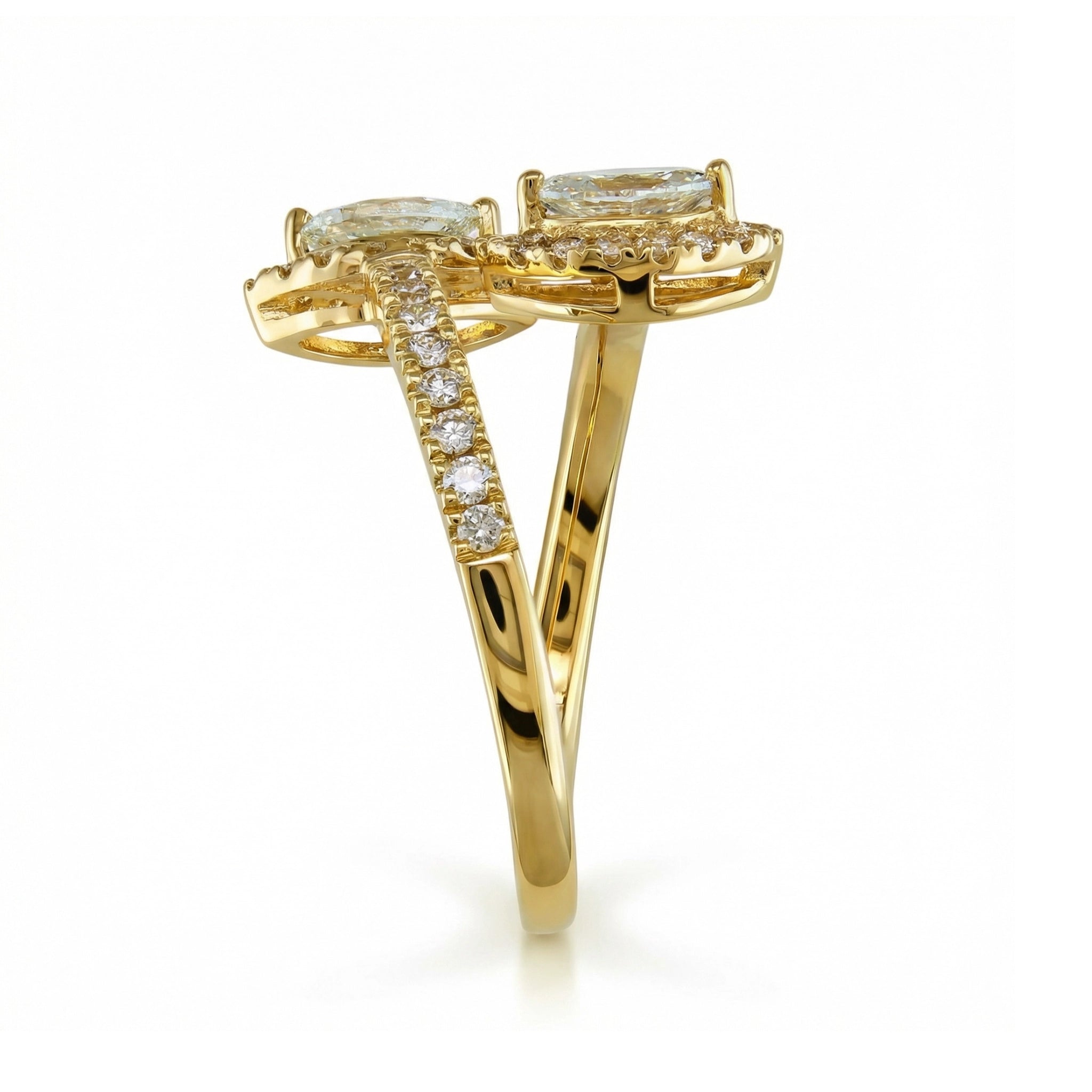 BeBling 14K Yellow Gold Double Marquise Diamond Ring detail