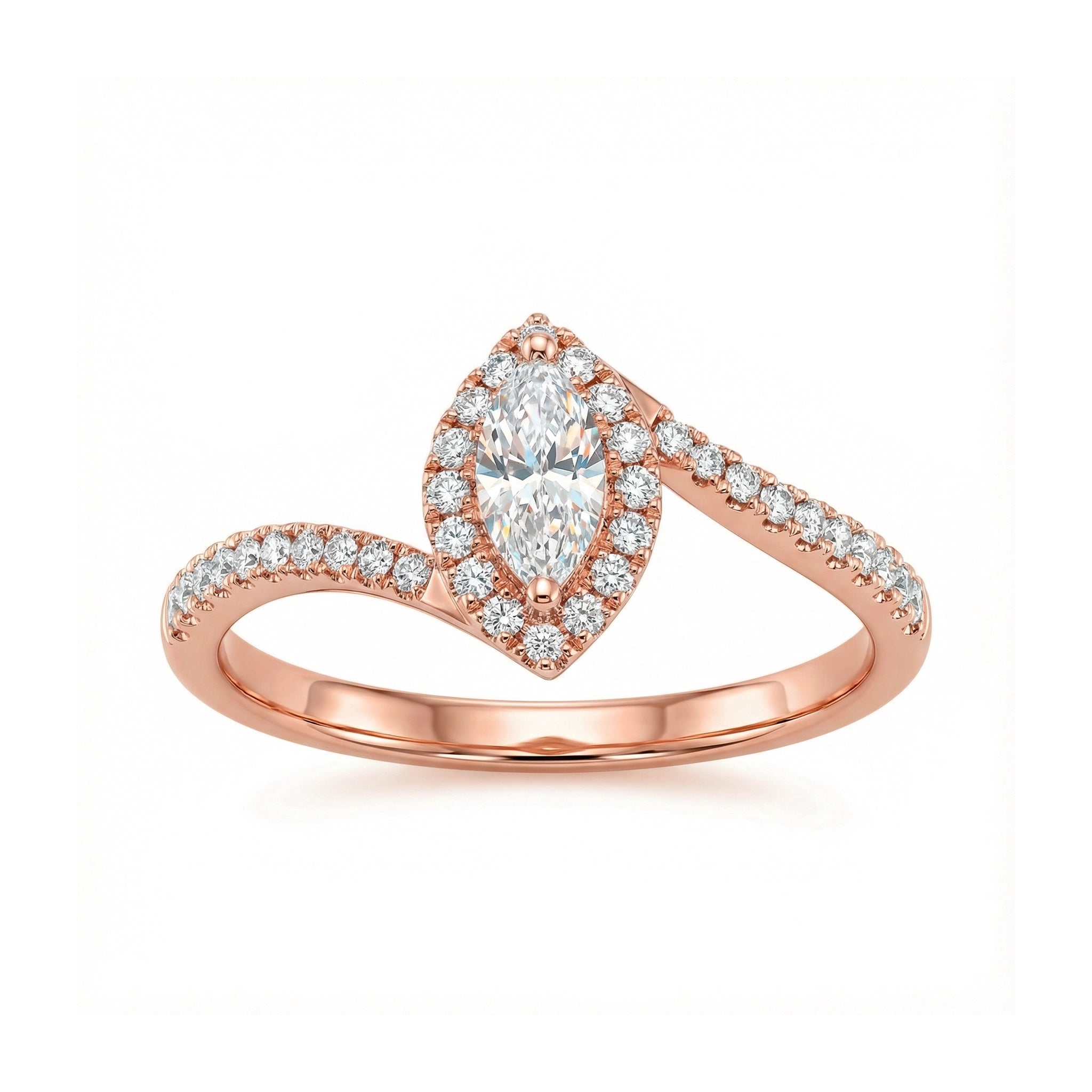 BeBling 14K Yellow Gold Marquise Diamond Twist Engagement Ring - rose gold
