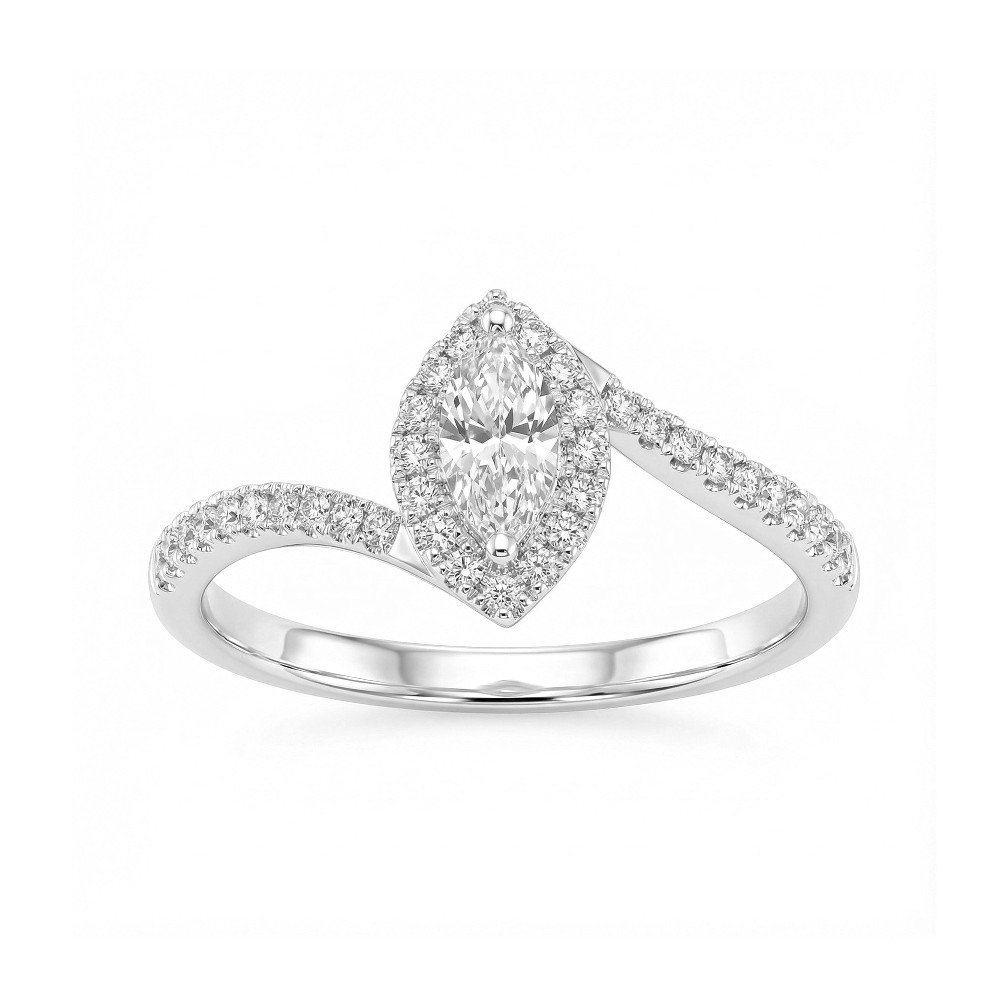 BeBling 14K Yellow Gold Marquise Diamond Twist Engagement Ring - white gold