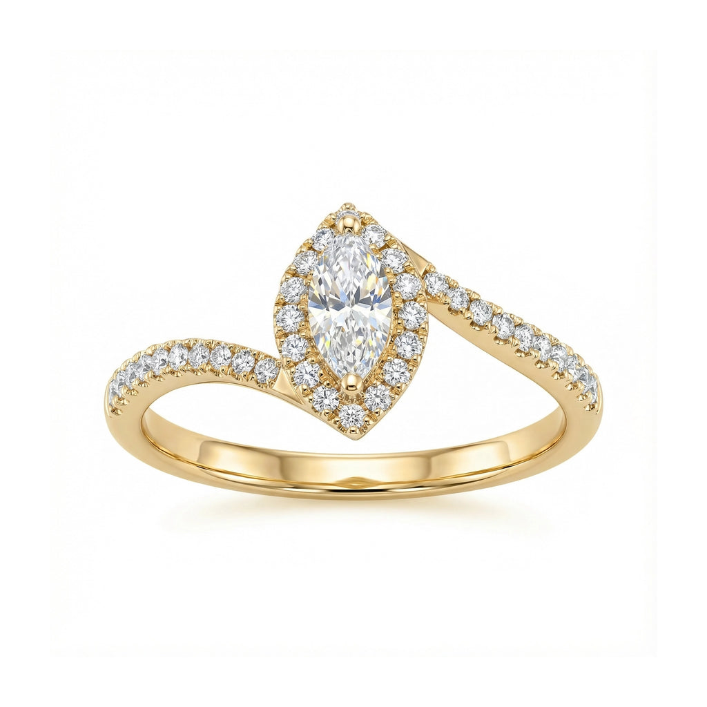 BeBling 14K Yellow Gold Marquise Diamond Twist Engagement Ring