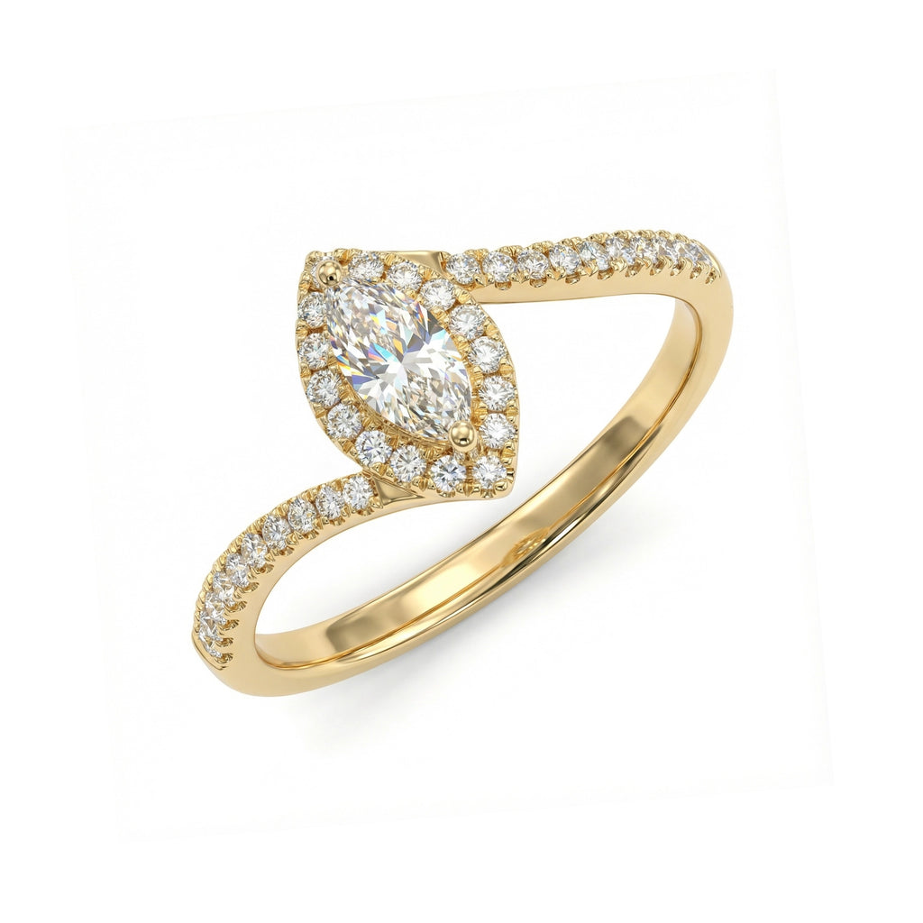 BeBling 14K Yellow Gold Marquise Diamond Twist Engagement Ring - side view