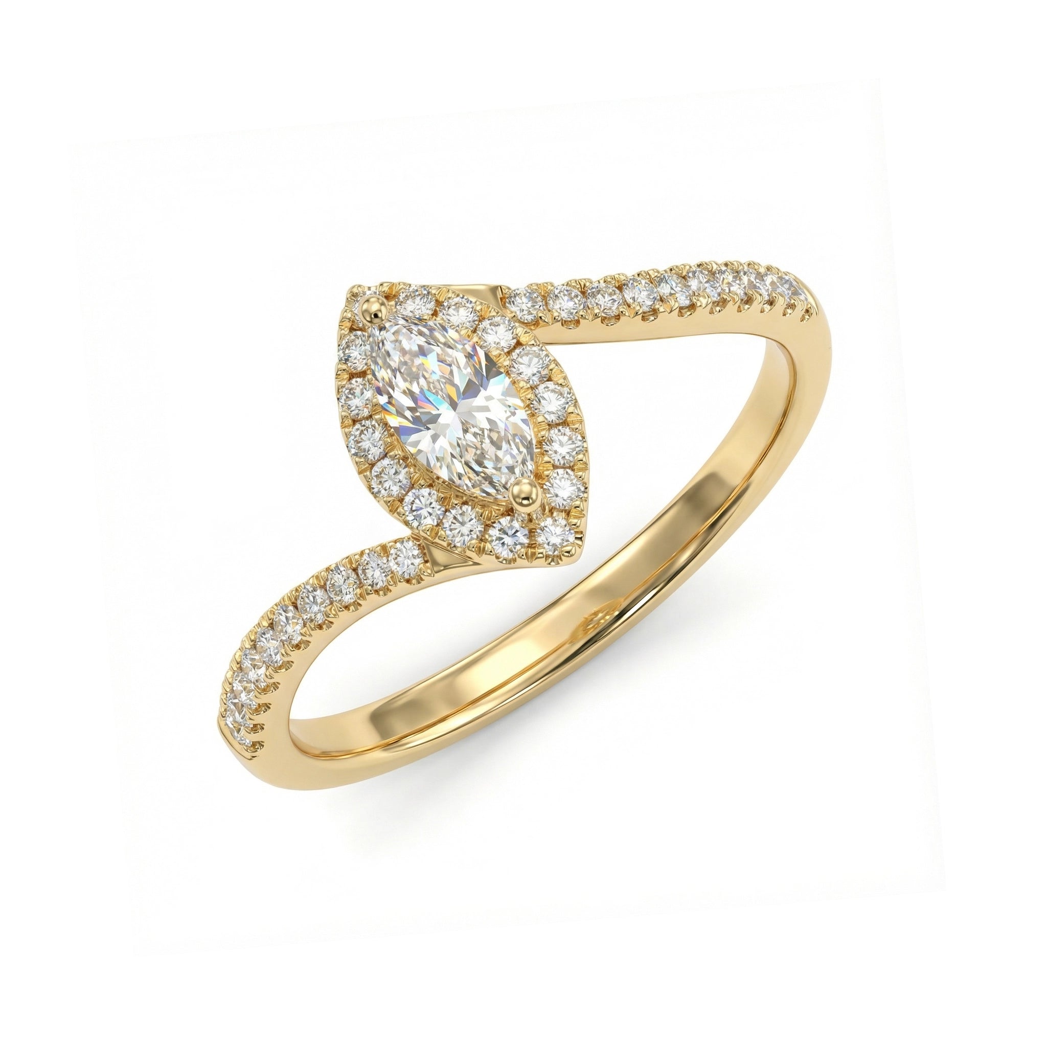 BeBling 14K Yellow Gold Marquise Diamond Twist Engagement Ring - side view