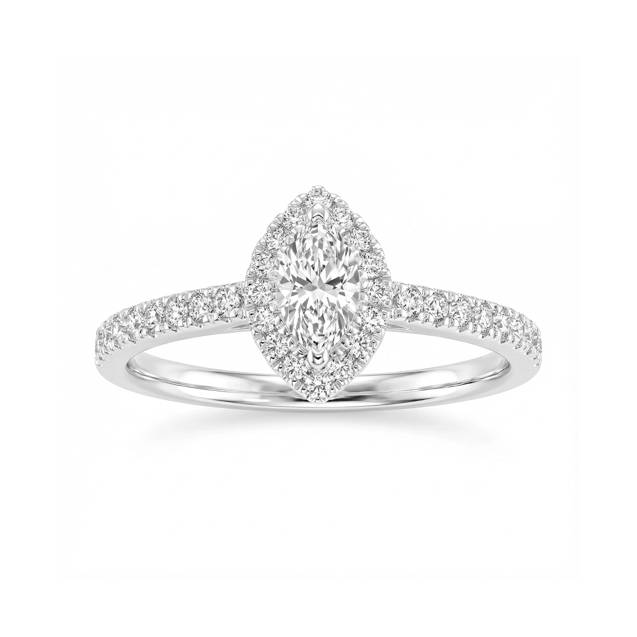 BeBling 14K Yellow Gold Marquise Diamond Halo Ring - Front View - White Gold