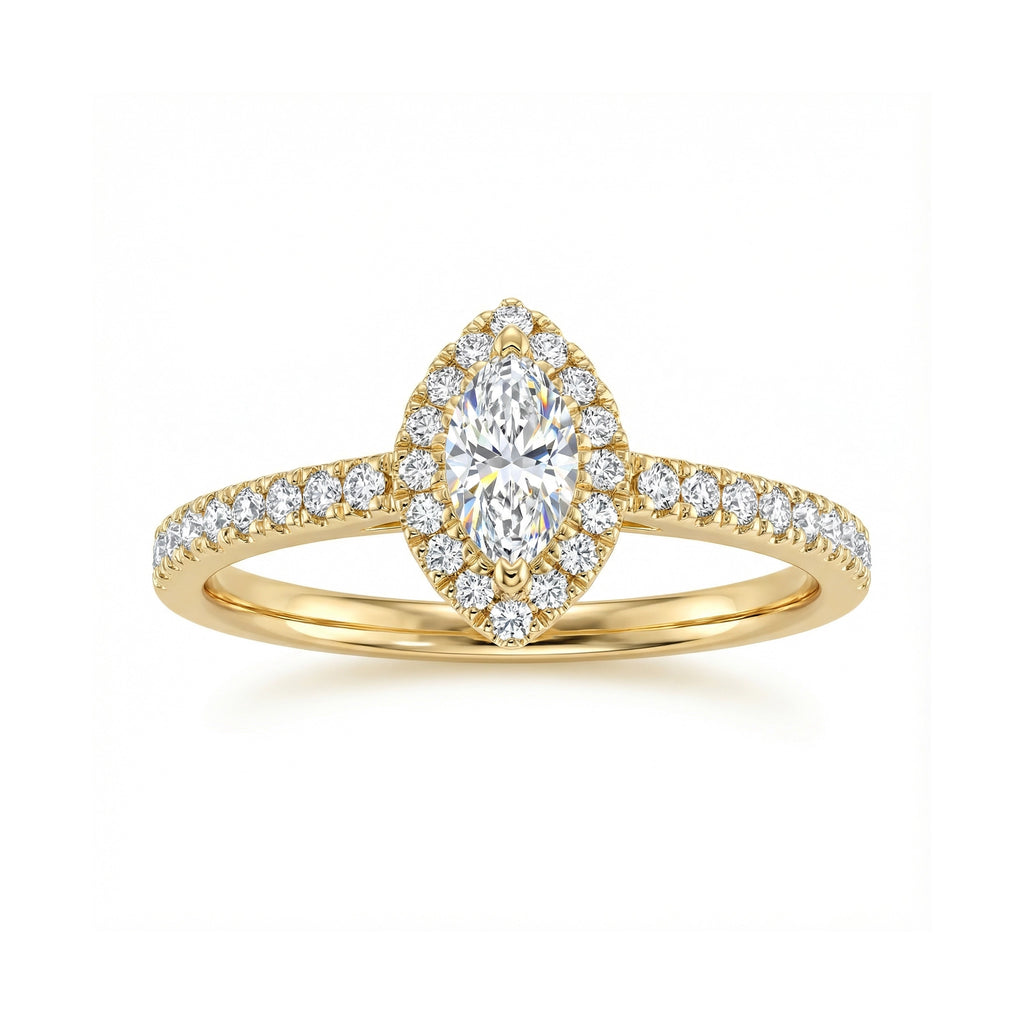 BeBling 14K Yellow Gold Marquise Diamond Halo Ring - Front View