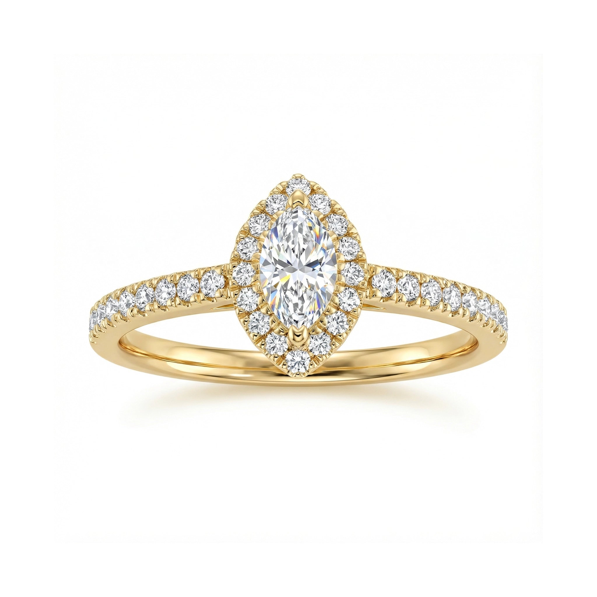 BeBling 14K Yellow Gold Marquise Diamond Halo Ring - Front View