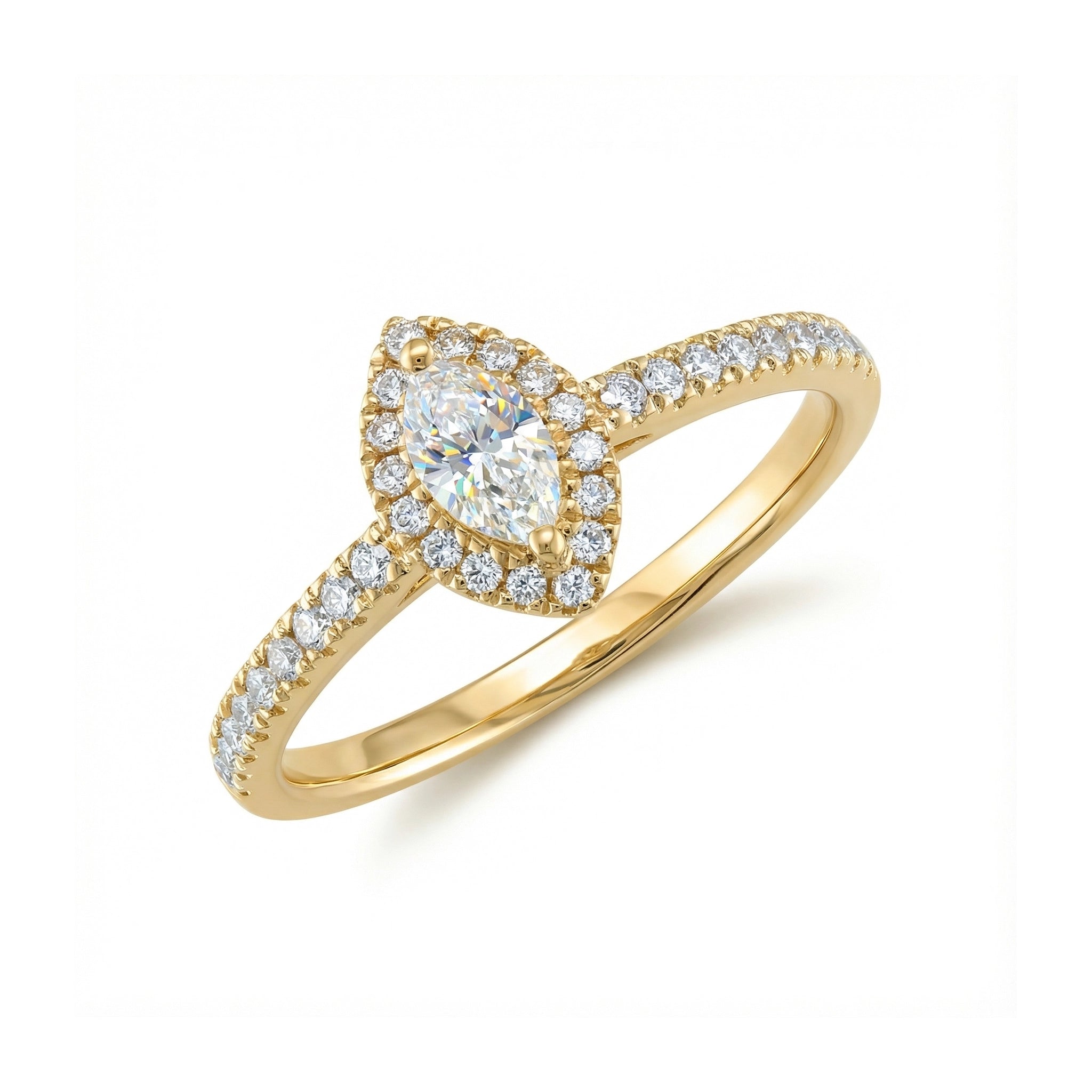 BeBling 14K Yellow Gold Marquise Diamond Halo Ring - Side View