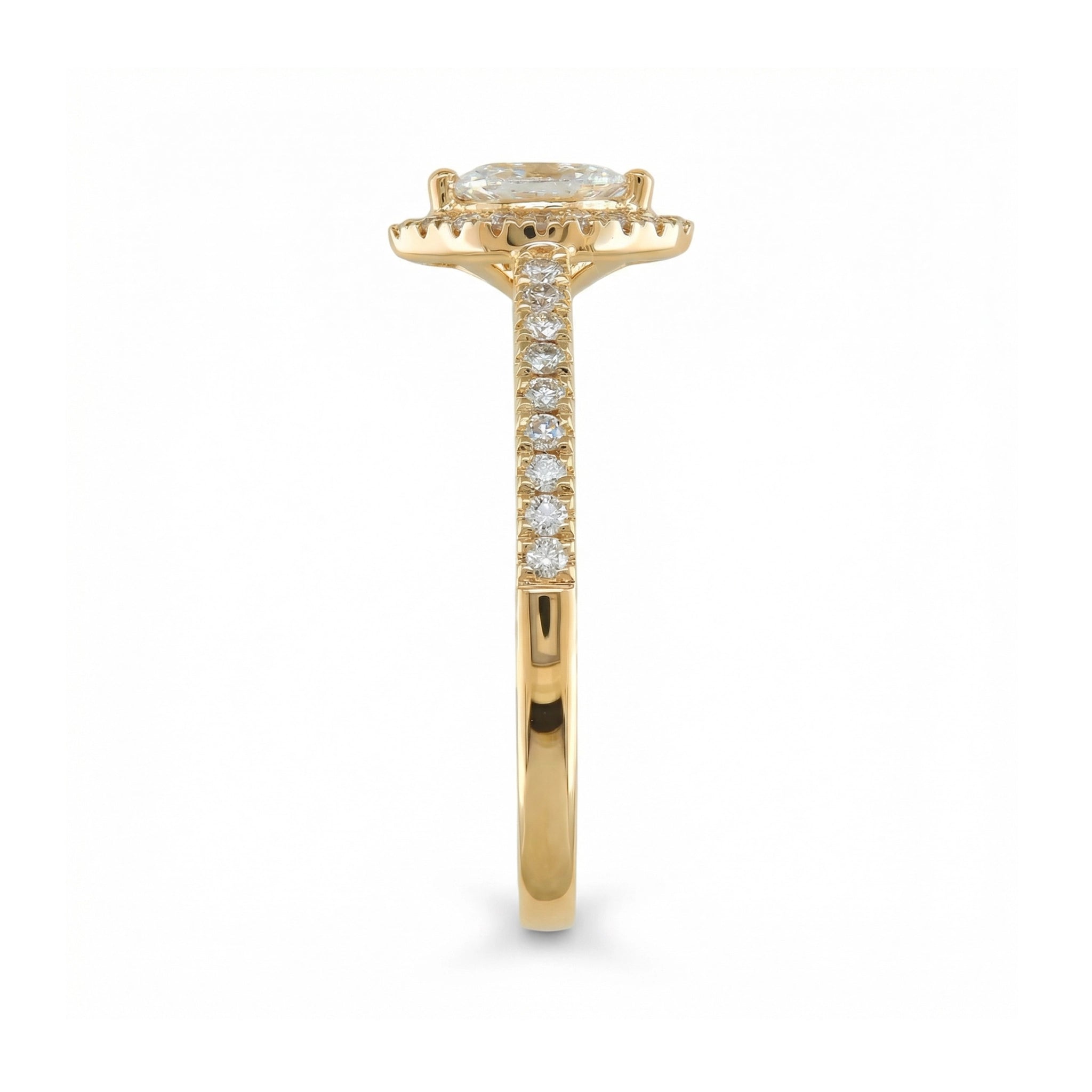 BeBling 14K Yellow Gold Marquise Diamond Halo Ring - Side View