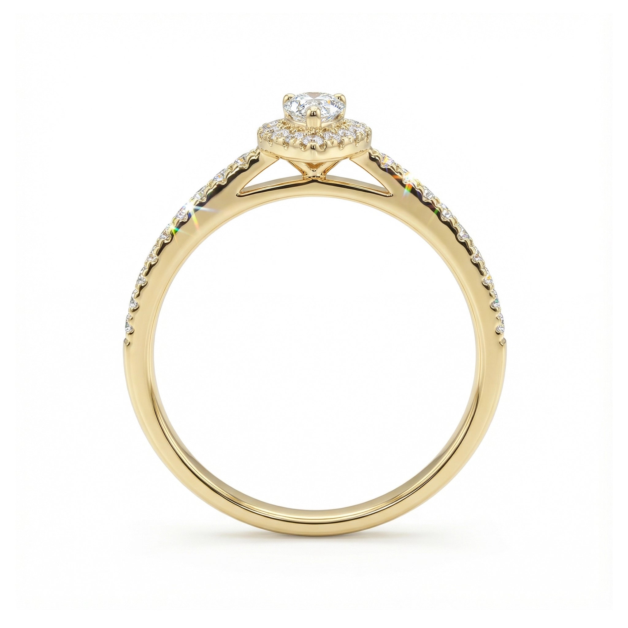 BeBling 14K Yellow Gold Marquise Diamond Halo Ring - Side View