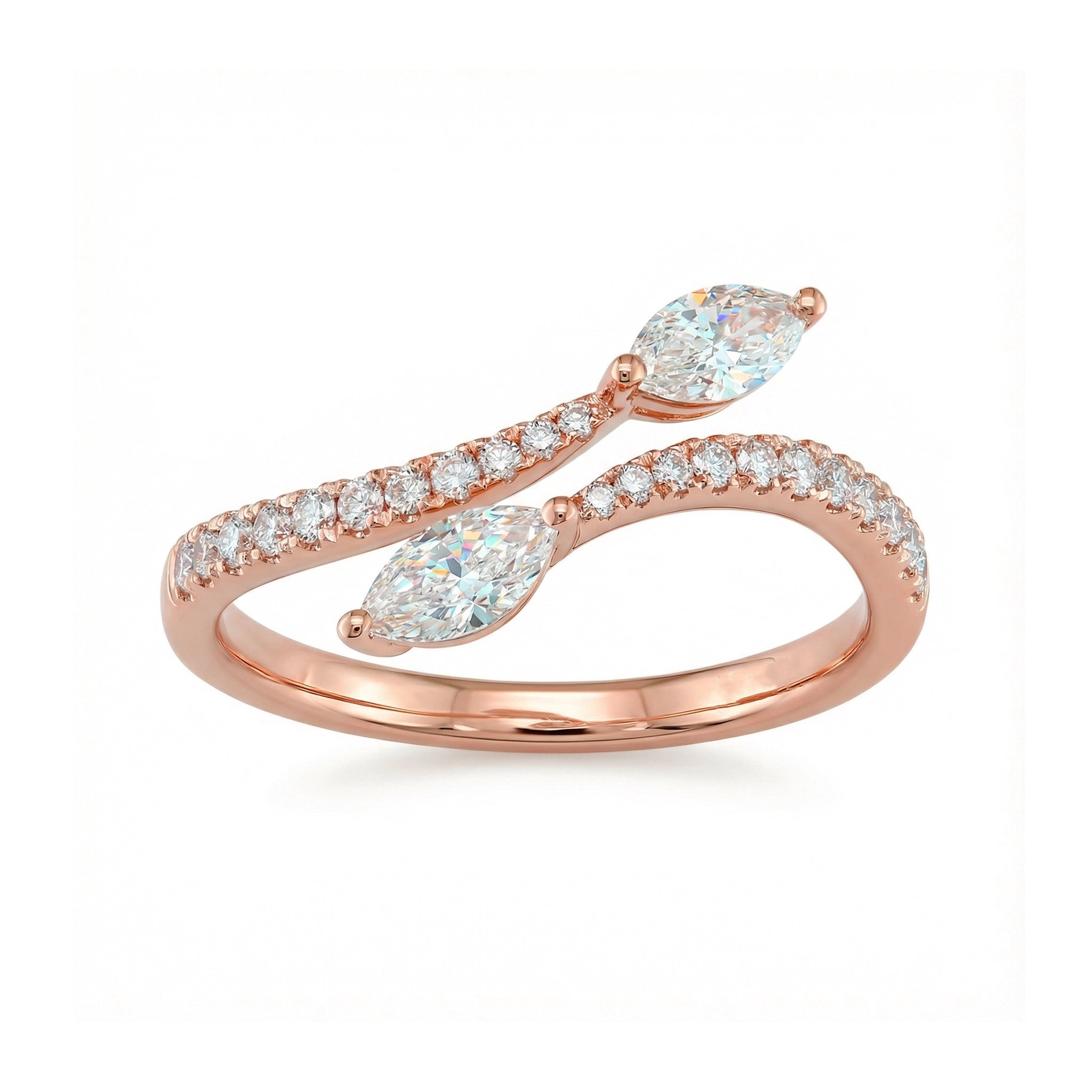 BeBling 14K Yellow Gold Marquise Bypass Ring - Front View - Rose Gold